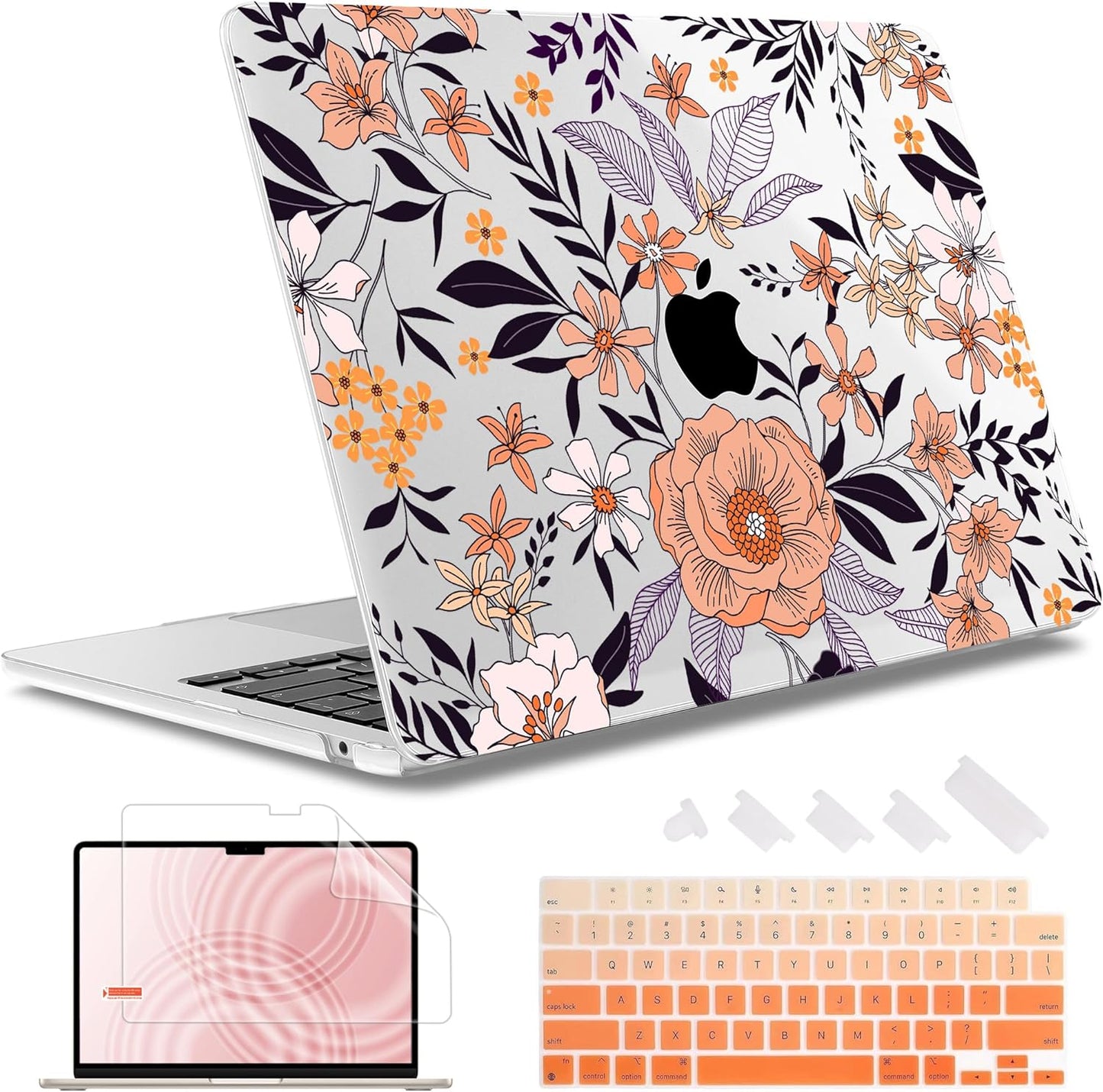 May Chen for MacBook Air 13.6 inch Case A3240 M4 A3113 M3 A2681 M2 with Retina Dispaly, 2025 2024 2023 2022 Release, Plastic Hard Shell Case with Screen Protector & Keyboard Cover, Elegant Floral