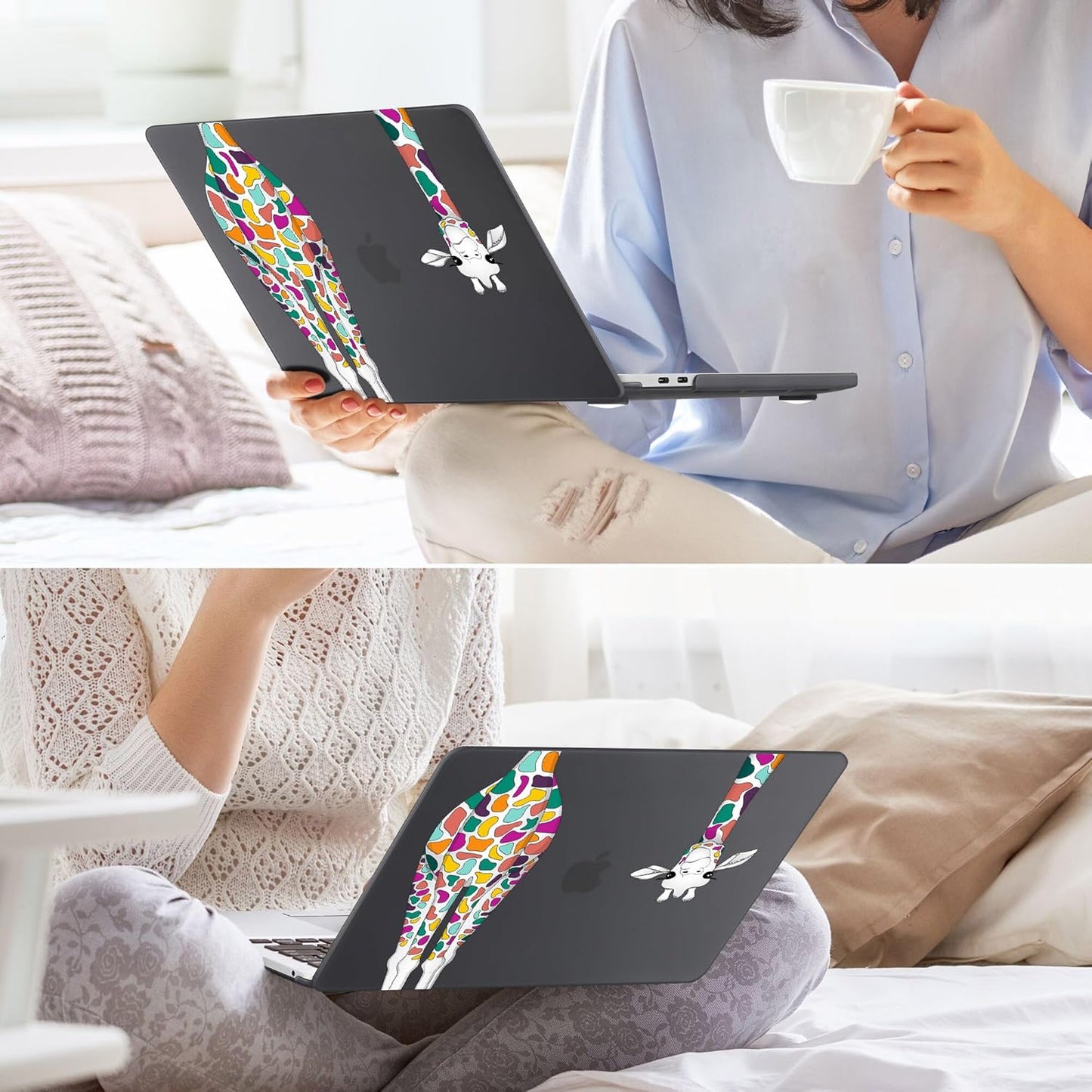 May Chen Compatible with MacBook Pro 13 inch Case 2022 2021 2020 Release Models A2338 M2 M1 A2251 A2289, Plastic Hard Shell Case Keyboard Cover for Mac Pro 13" with Touch Bar, Black Smile Giraffe