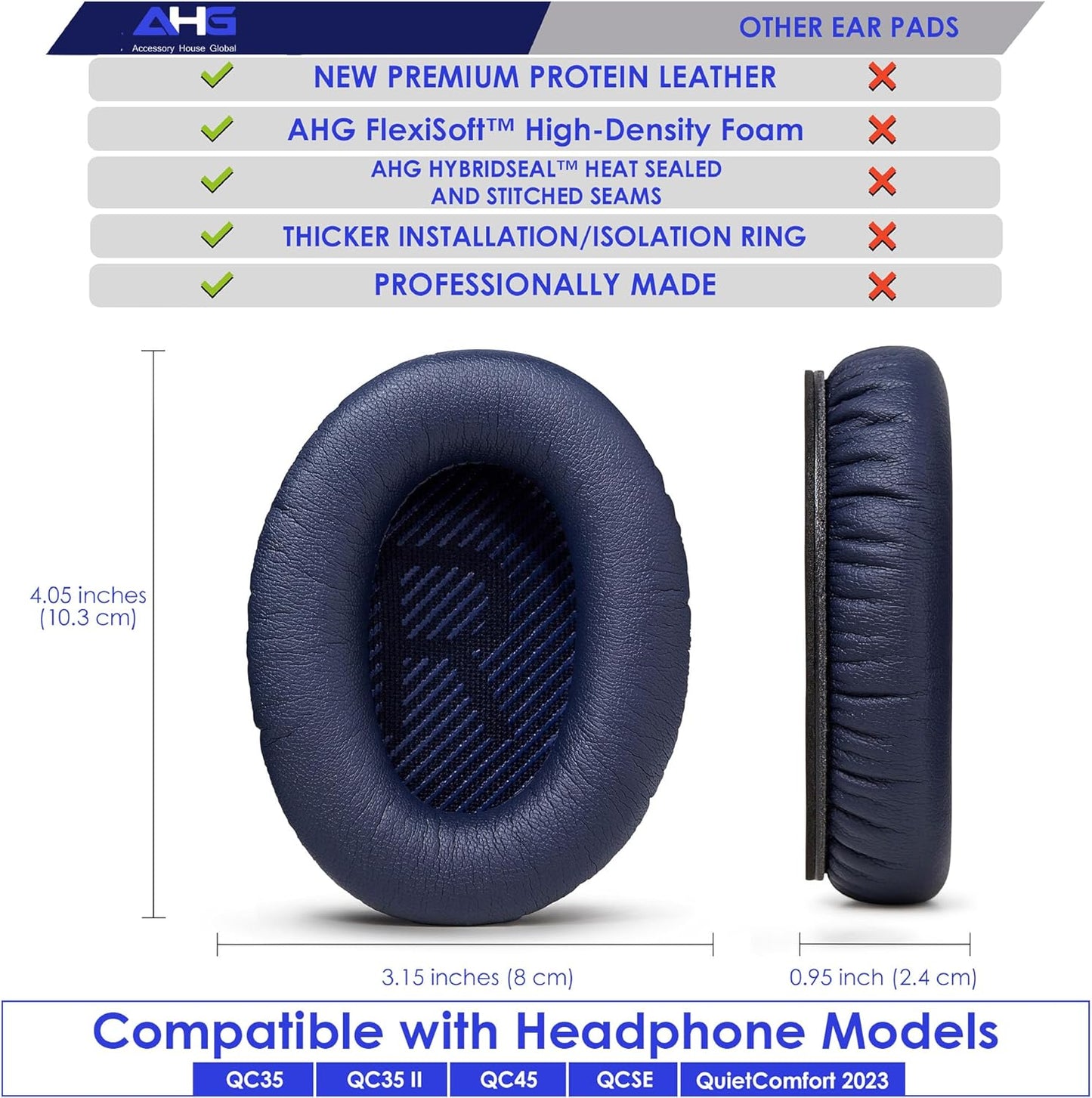 AHG QC35 earpads / QC35 ii Headband pad Cushion kit. Compatible w/Bose QuietComfort 35 ii / QC35 Headphones (MNB). Premium Headband Design | Seamless DIY Assembly | Superior Comfort and Durability