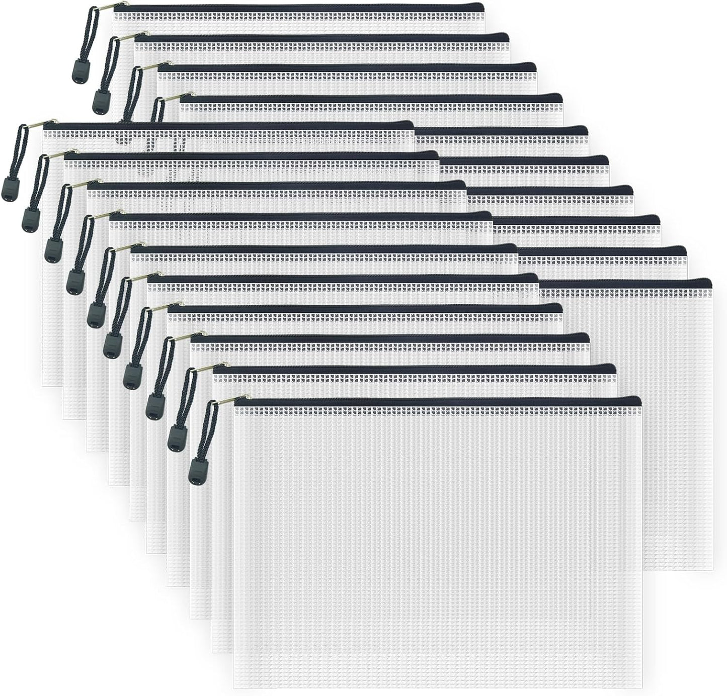 AUSTARK 20 Pcs Zipper File Bags, Plastic Mesh Pouch, Board Game Storage Bag, Waterproof Bags for Office School (B5 Size 11.4''x8.2'', White and Black)