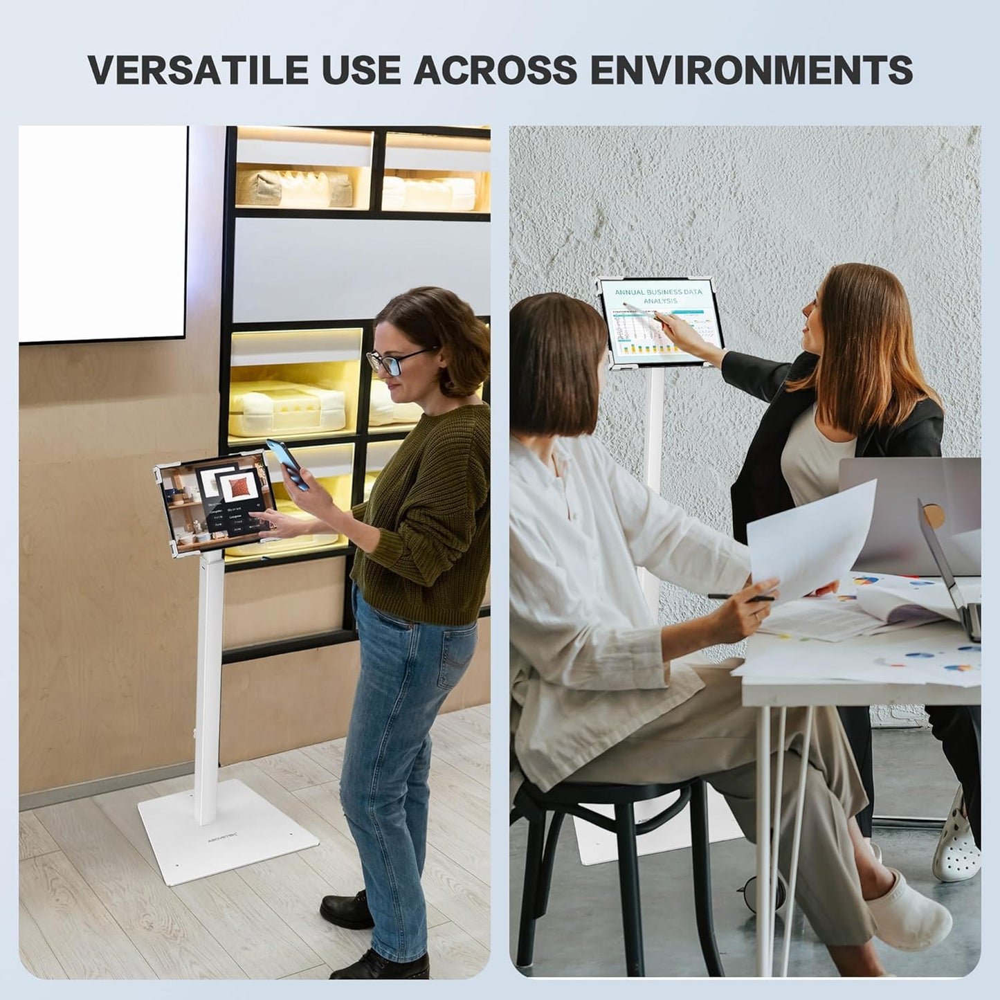 AboveTEK Security iPad Kiosk Floor Stand, Anti-Theft POS Tablet Stands for Retail Business, Height Adjustable Tablet Floor Stand, 360° Swivel Universal Locking Holder Fits 9.7"-13" iPads/iPad Pro/Air