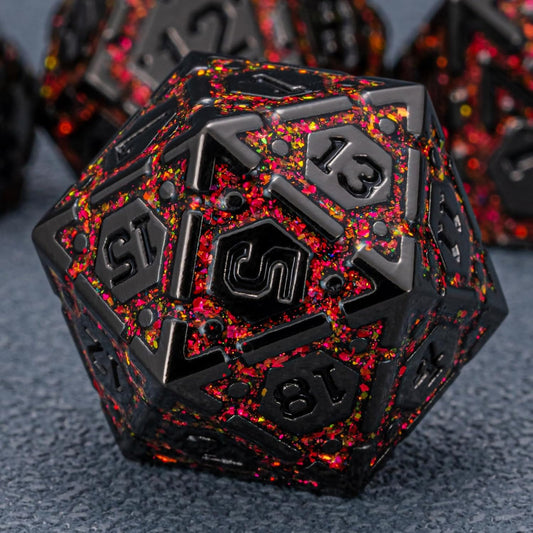 DND Metal Dice Set, Polyhedral Dice Set for RPG D&D Dice with Cracks Dungeons and Dragons Dice Set for RPG TTRPG D&D Die with Gift Case(Black Nickel Red)