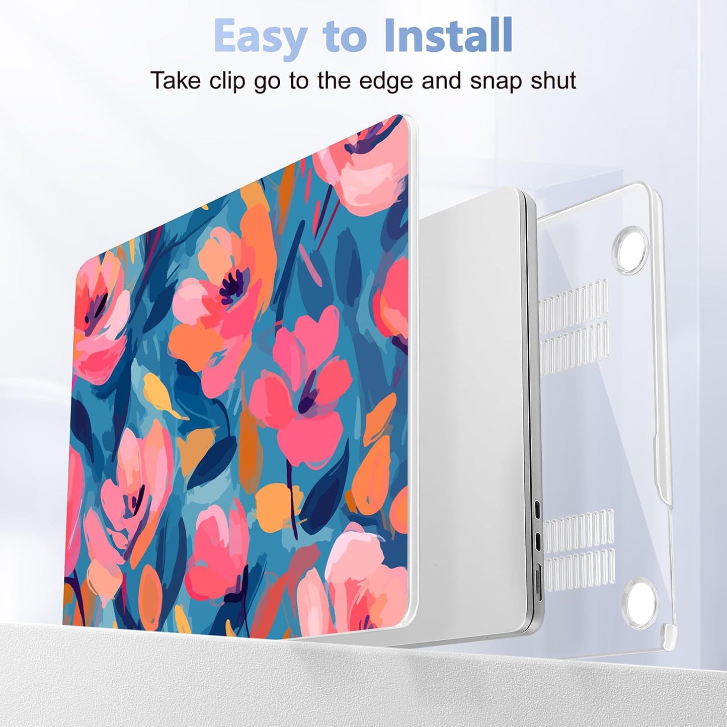 Case for MacBook Air 15 Inch 2025 2024 2023 Release M4 A3241 M3 A3114 M2 A2941, Hard Shell with Screen Protector & Keyboard Cover, Compatible with Touch ID, Flowers Print