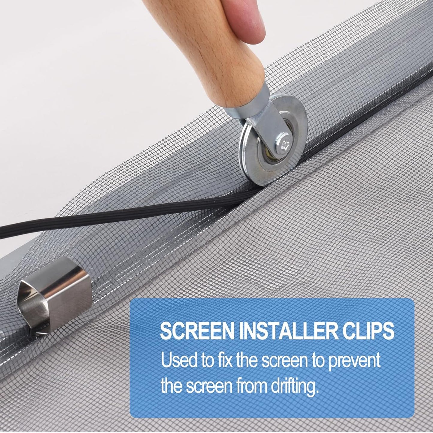 BAYTORY Window Screen Repair Kit, Steel Roller Tool with Bearing, Spline Removal Hook, 32ft Retainer Spline and 8Pcs Screen Clips Replacement for Installing Door Mesh Screens