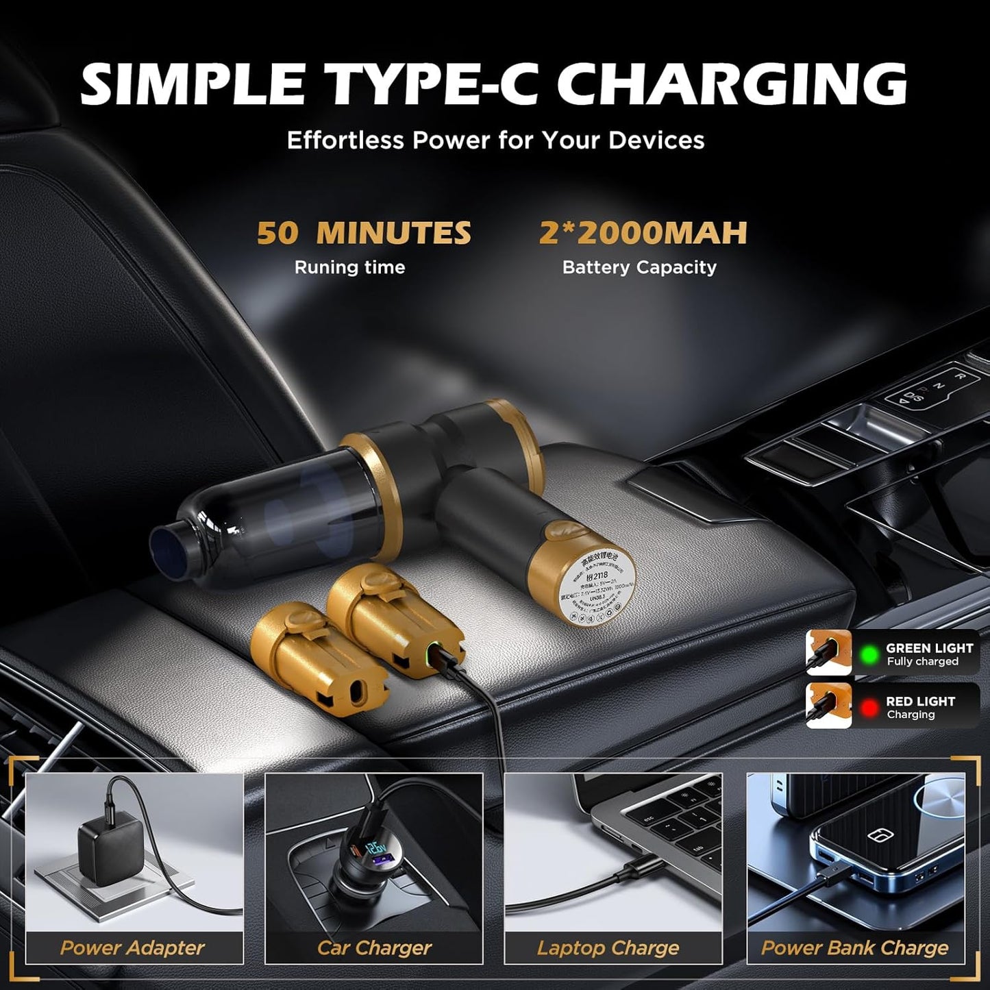 Handheld Car Vacuum Cleaner Cordless, Portable Small Car Vacuum with 16000PA Strong Suction, 4-in-1 High Power Vacuum Cleaner & Air Duster with 2 Batteries, Mini Handheld Vacuum for car,home,office