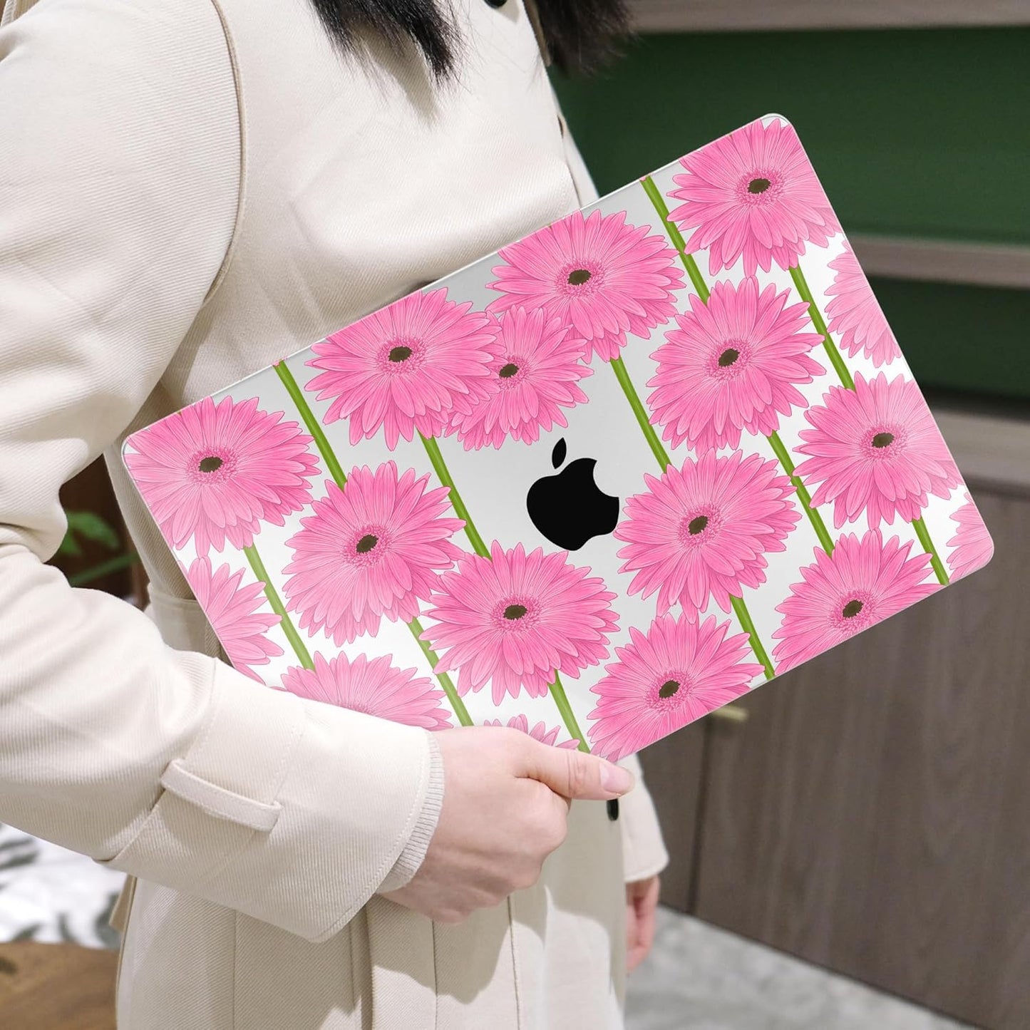 MEEgoodo for MacBook Air 13 inch Case 2021 2020 2019 2018 Released A2337 M1 A2179 A1932 with Touch ID, Plastic Hard Shell & Keyboard Cover Compatible with MacBook Air Case 13.3,Pink Gerbera Flower