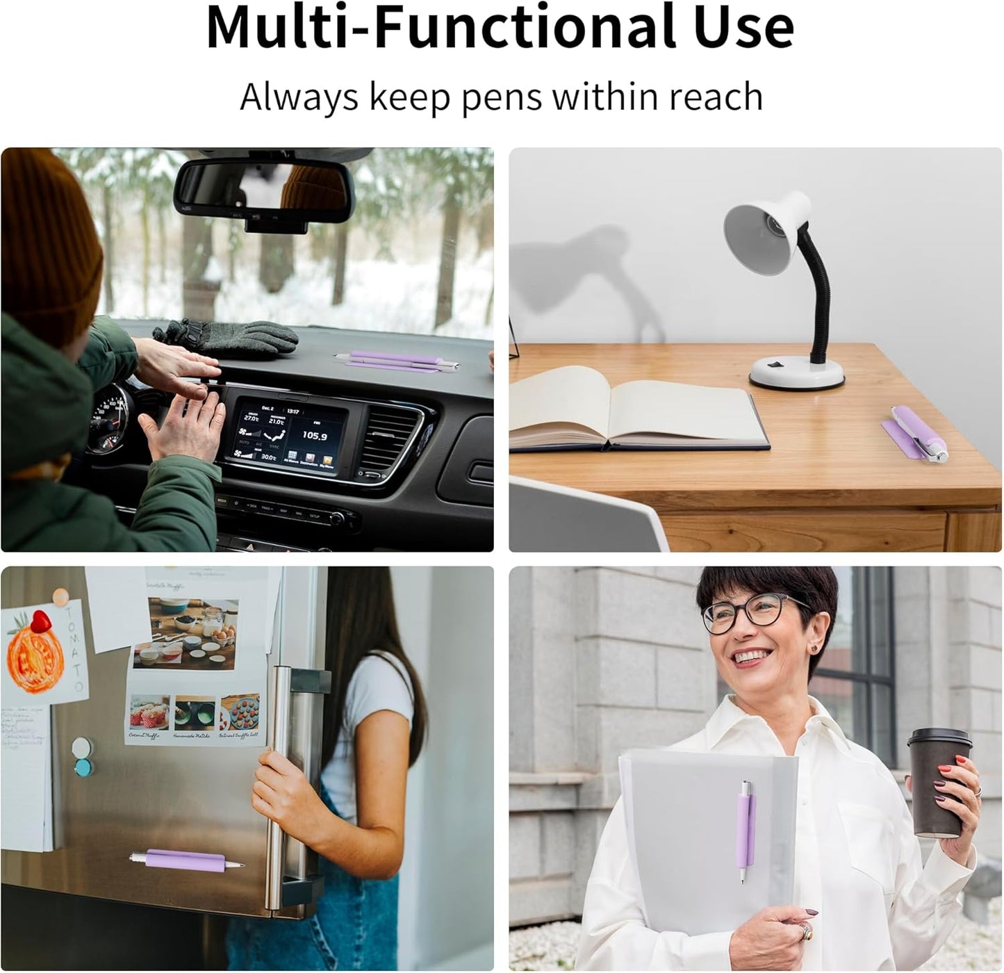 ELETIUO Pencil Holder For Most Pens,Pencils,Self-Adhesive Stick To Notebooks,Diary,Desks,Whiteboards Or Any Surface,Silicone Pen Holder For Home,Office And Desk Organization,Purple