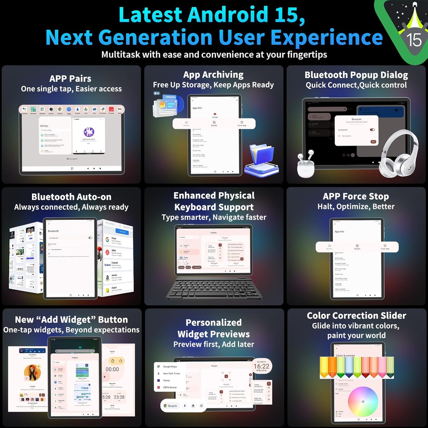 2025 Android 15 Tablet with Keyboard, 24GB+128GB+2TB Expand, 10.1 Inch Octa-Core 2-in-1 Tablets with 5G/2.4G WiFi, 8000mAh, BT5.0, GMS Certified, with Mouse, Case, Stylus, Split Screen(Green)