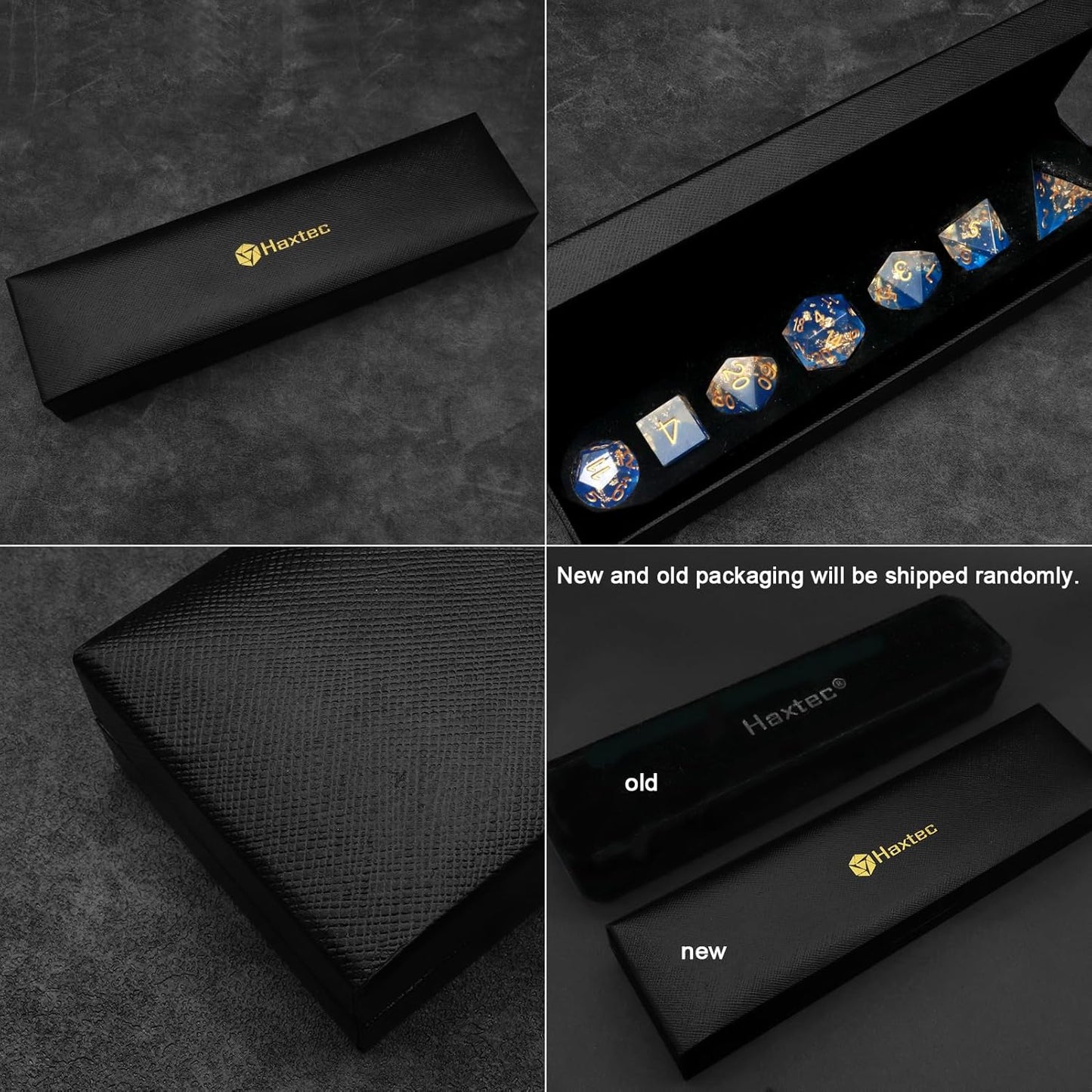 Haxtec Blue DND Dice Set Sharp Edge Resin Dice Gold Flakes with Dice Case D&D Dice for RPG Role Playing Games Compatible with Dungeons and Dragons Gift War Series