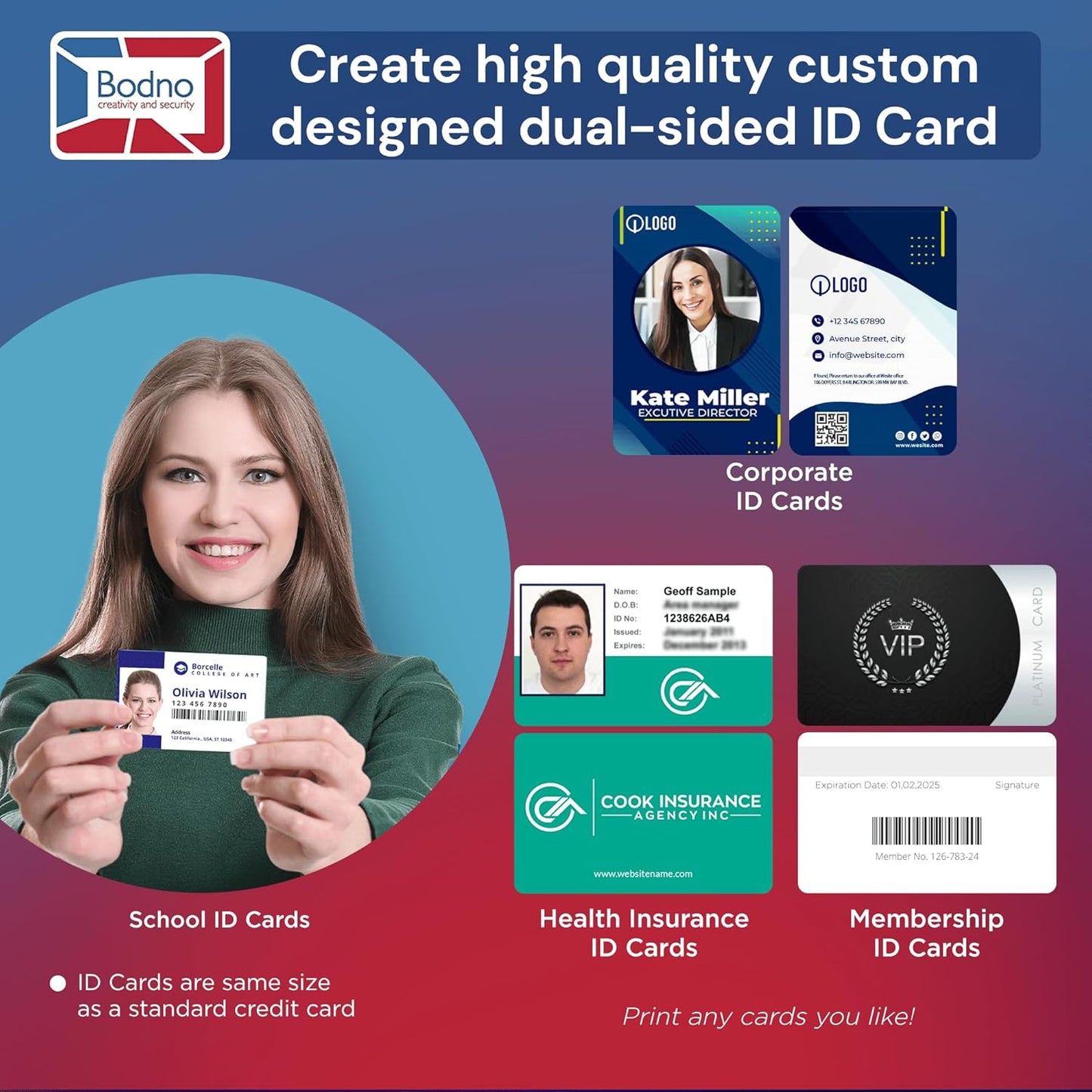 Bodno Magicard 300 Dual Sided ID Card Printer & Complete Supplies Package ID Software - Silver Edition