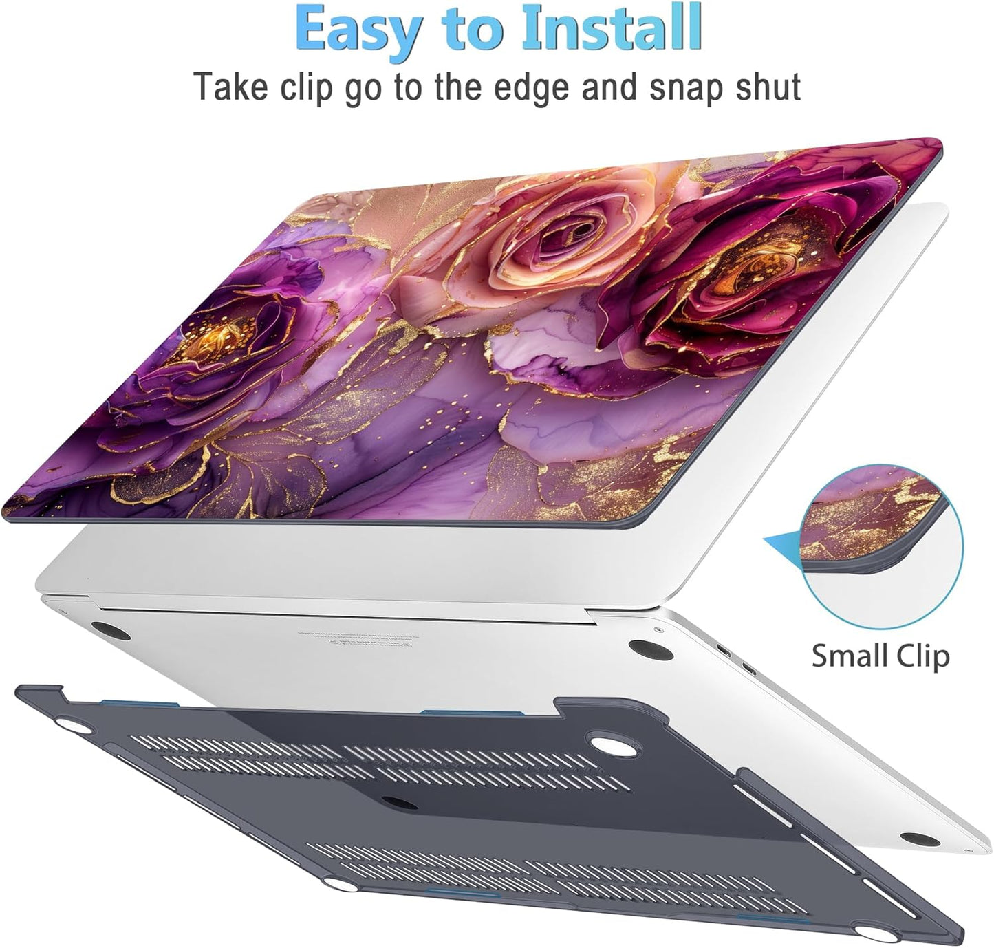 Mektron for MacBook Pro 13-inch Case 2022 2021 2020 Release A2338 M2 M1 A2289 A2251, Printed Plastic Hard Shell Cover for New MacBook Pro 13.3-inch Touch Bar Fits Touch ID，Marble Flowers