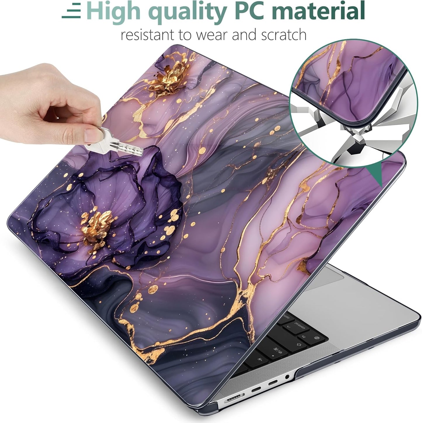 DONGKE for M4 MacBook Pro 16 Inch Case 2024 2023 2021 A3403 A3186 M3 A2991 M2 A2780 M1 A2485 Pro/Max Chip, Plastic Hard Shell Case & Keyboard Cover for Mac Pro 16 with Touch ID, Marble & Flower