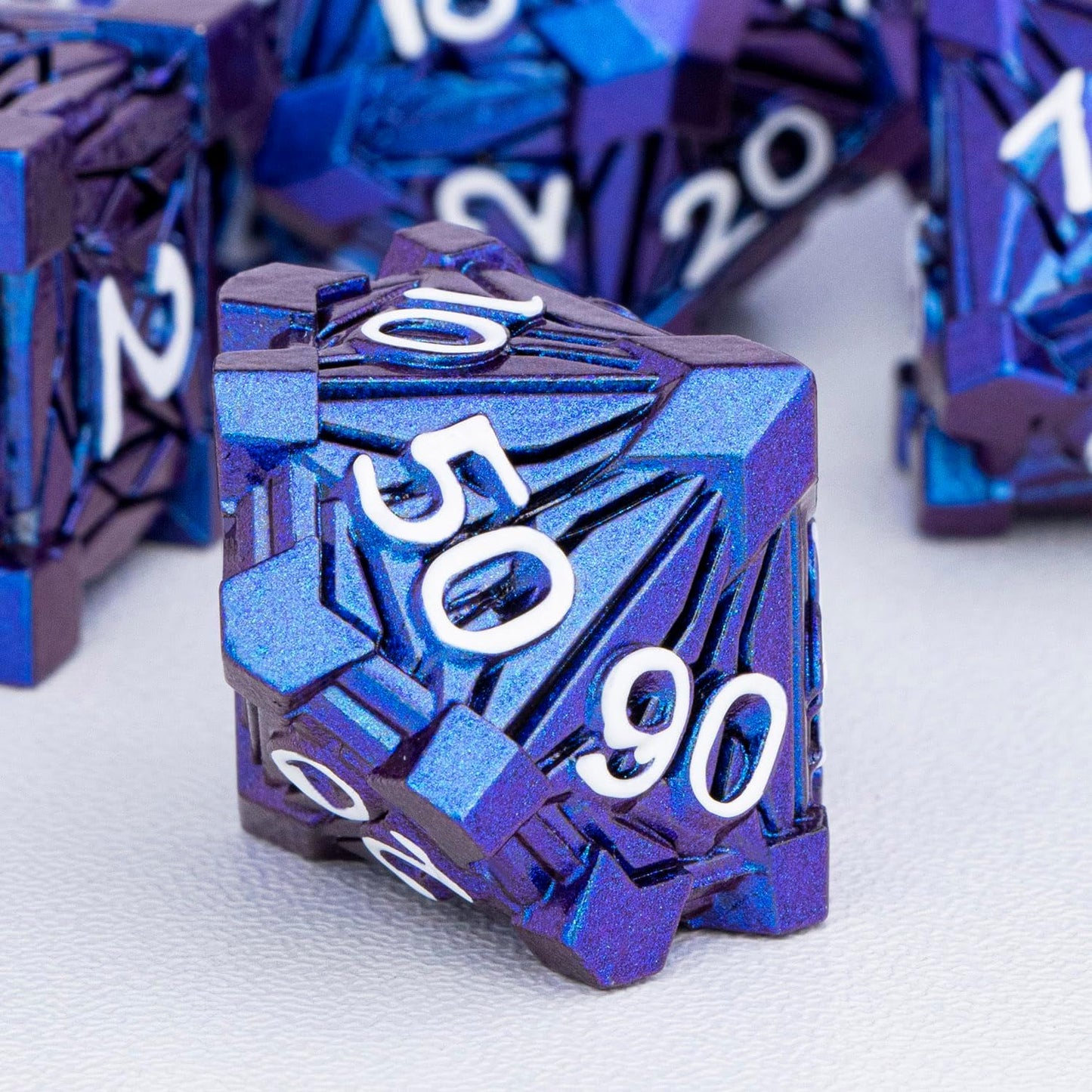 7PCS Metal DND Dice Set with Box, Debris RPG Blue White D and D Dice for D&D Tabletop Games Role Playing Game Polyhedral Dice Set D20 D12 D10 D8 D6 D4