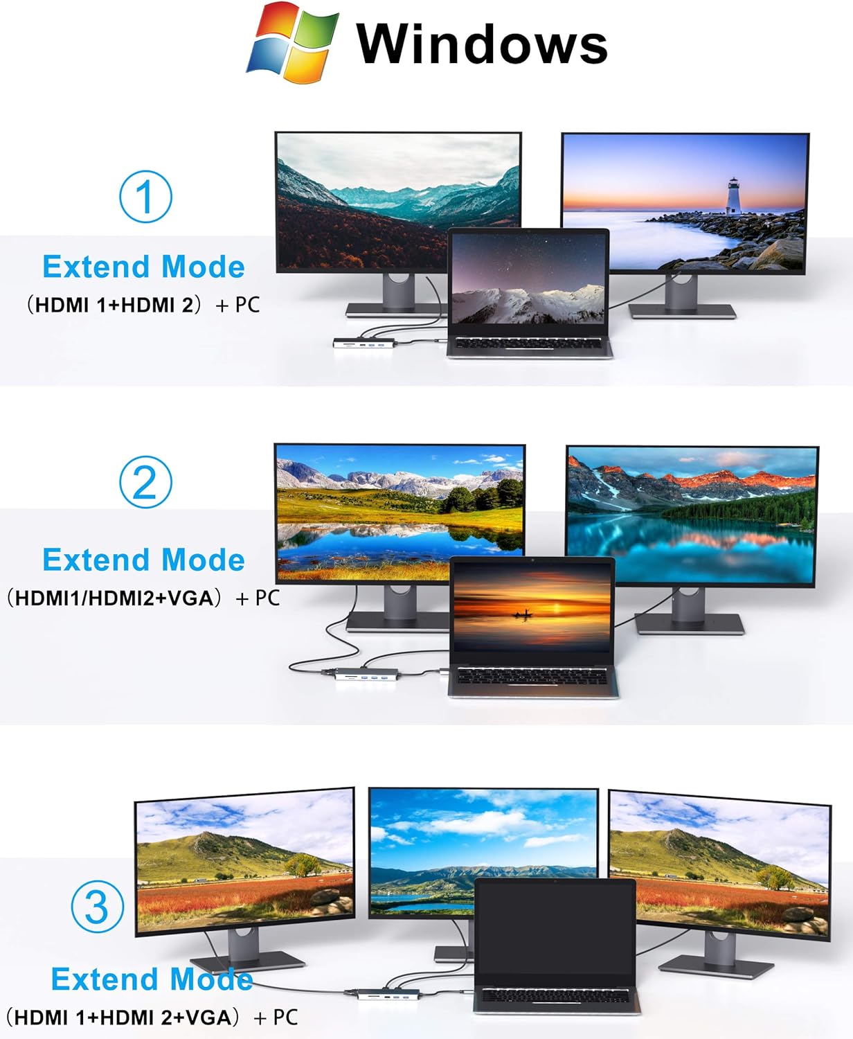 14 in 1 USB-C Docking Station - Dual Monitor Laptop Dock with 2 HDMI, VGA, 5 USB, SD/TF for Dell/Surface/HP/Lenovo Laptops