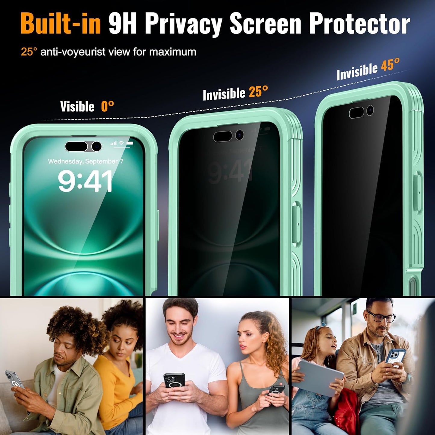 360° Protection Magnetic for iPhone 16 Case Built-in 9H Privacy Screen Protector & Metal Stand[Fit for Magsafe][Anti-Spy][Lens Protector] Heavy Duty Shockproof Phone Case for iPhone 16(Green)