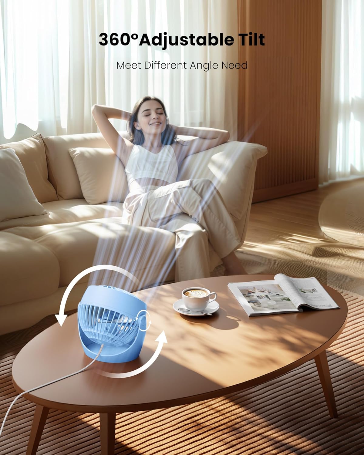 Gaiatop Desk Fan, 5-Inch Portable Electric Table Desktop Air Circulator Fans, Small but Powerful with 3 Speed 360° Adjustable Tilt for Cooling Home Dorm Office Bedroom Bathroom Kitchen, Blue