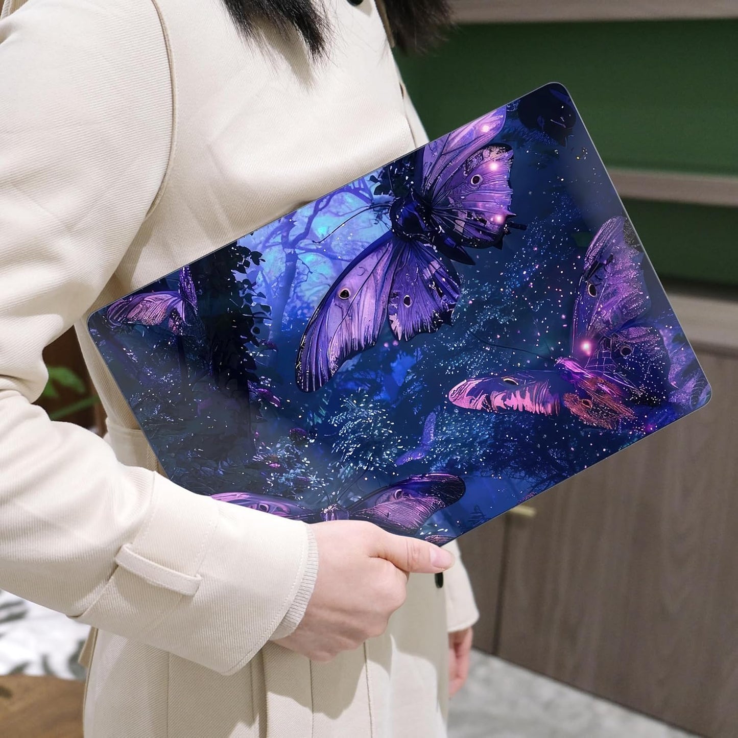 MEEgoodo for MacBook Air 13.3 inch Case 2021 2020 2019 2018 A2337 M1 A2179 A1932, Laptop Shell for MacBook Air M1 with Keyboard Webcam Cover & Trackpad Film & Type C Adapter,Purple & Blue Butterflies