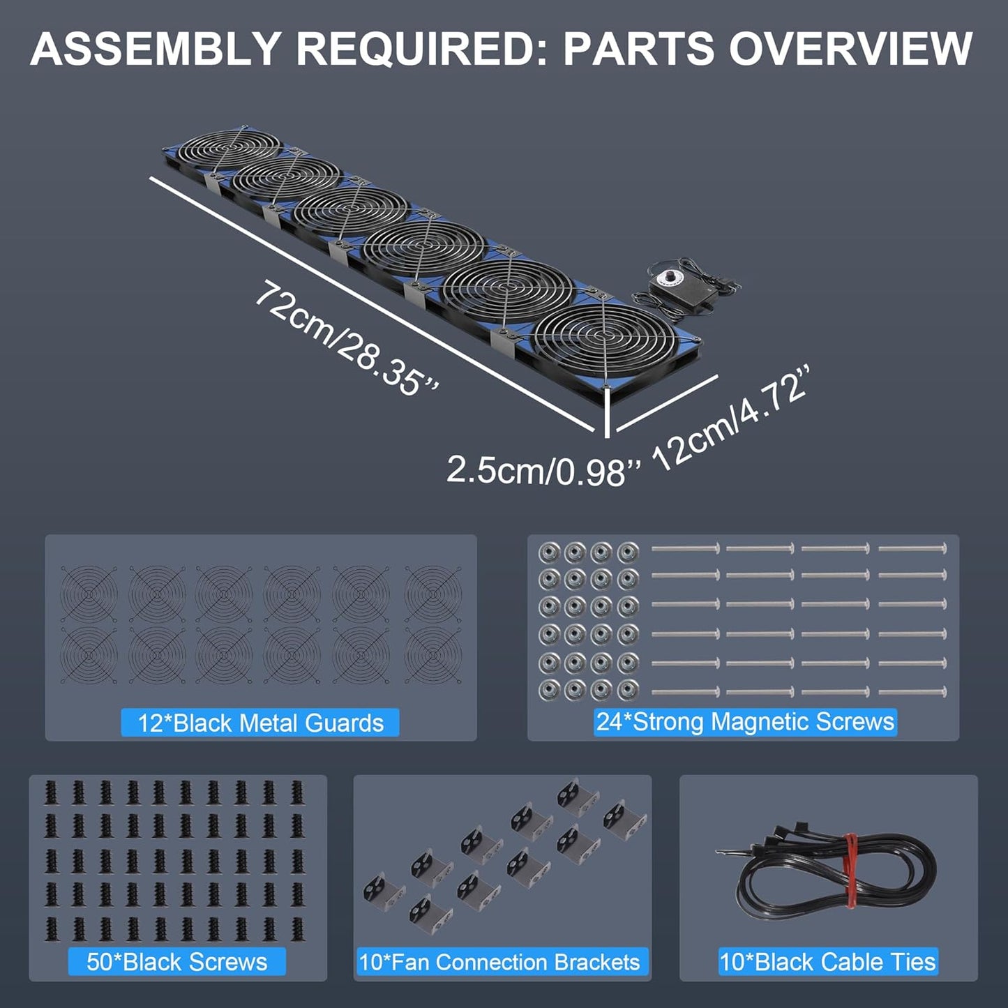 120mmx6 720mm Adjustable Computer PC Vent Fans 3V-12V Speed Controller for Flexible Arrange Cabinet Rack Space Window Wall Server Mining Rig Chicken Coop Exhaust Cooling