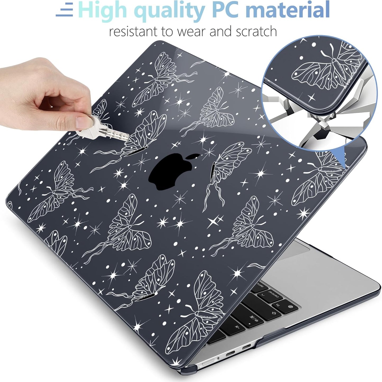 MEEgoodo Case for MacBook Air M4/M3/M2 13.6 inch 2025 2024 2022, Fit Model A3240 A3113 A2681, Compatible with MacBook Air 13 inch, Laptop Hard Shell Case with Keyboard Cover, Butterflies & Space