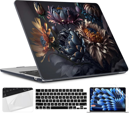 TWOLSKOO Compatible with M4 MacBook Air 15 inch Case 2025-2023 Released Model M4 A3241 M3 A3114 M2 A2941, Plastic Hard Shell & Screen Protector & Keyboard Cover & Trackpad Film, Blossom Floral