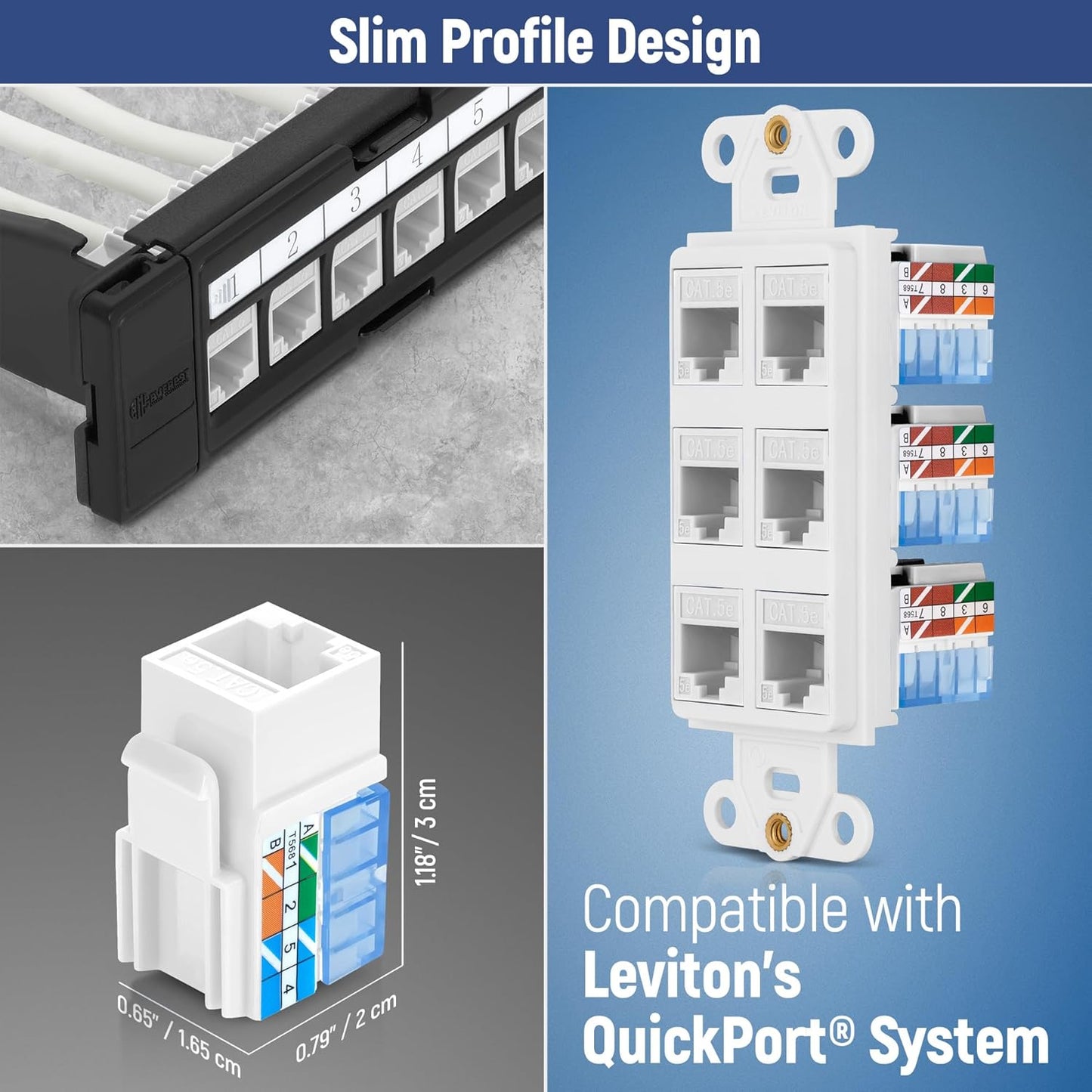 Everest 90° Angled RJ45 Cat5e Keystone Jacks 10-Pack in White - Slim Profile Female RJ45 Connectors - Cat 5e Keystone Jack - Compatible with 90° Angled Speed Termination Tool - easyJACK (B094WB91H3)