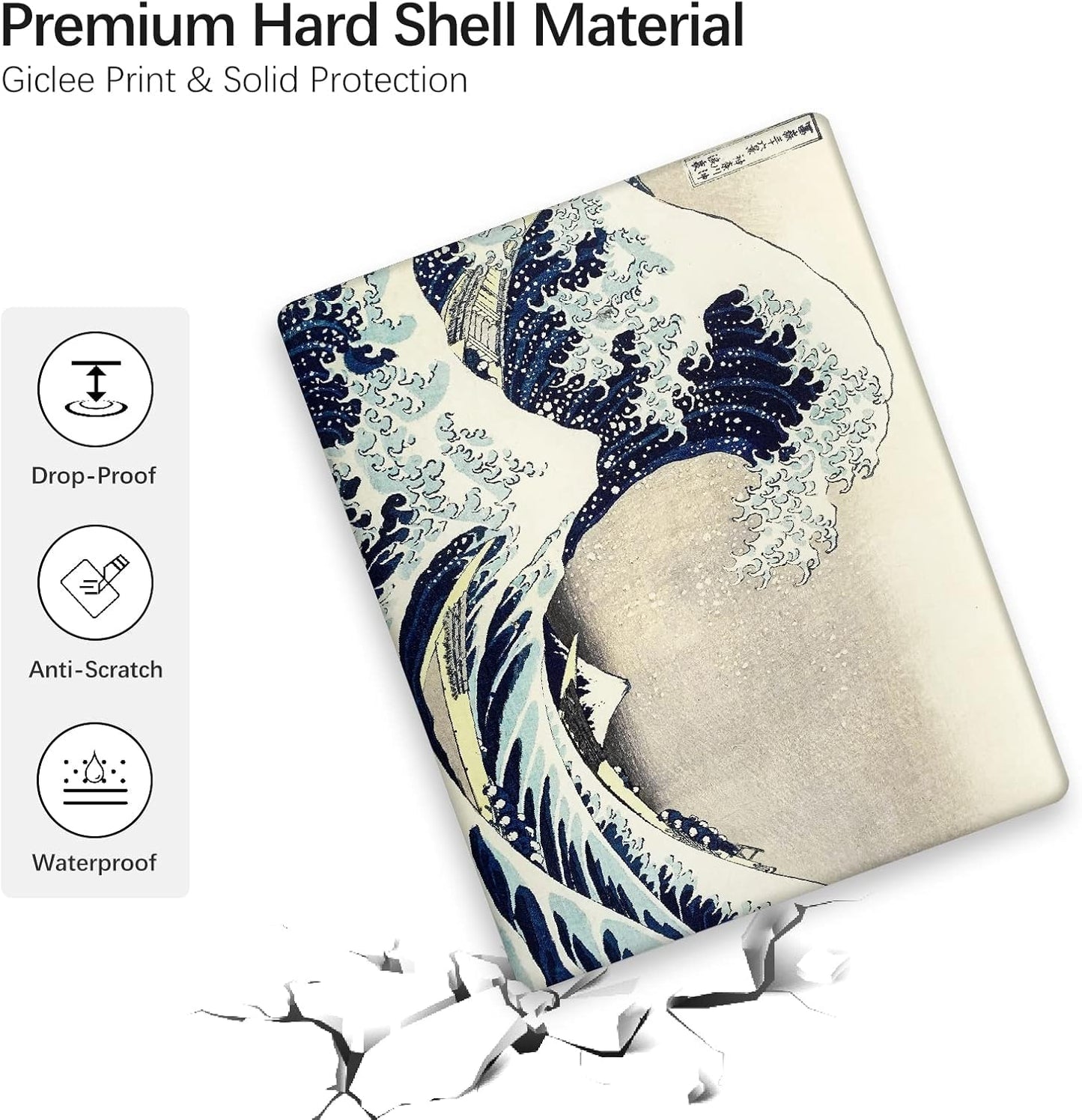Compatible with MacBook Pro 13 inch Art Case Skin, 2022, 2021, 2020-2018 Release A1708 Pattern Painting Hard Shell with Keyboard Cover& Screen Protector (The Great Wave by Hokusai)