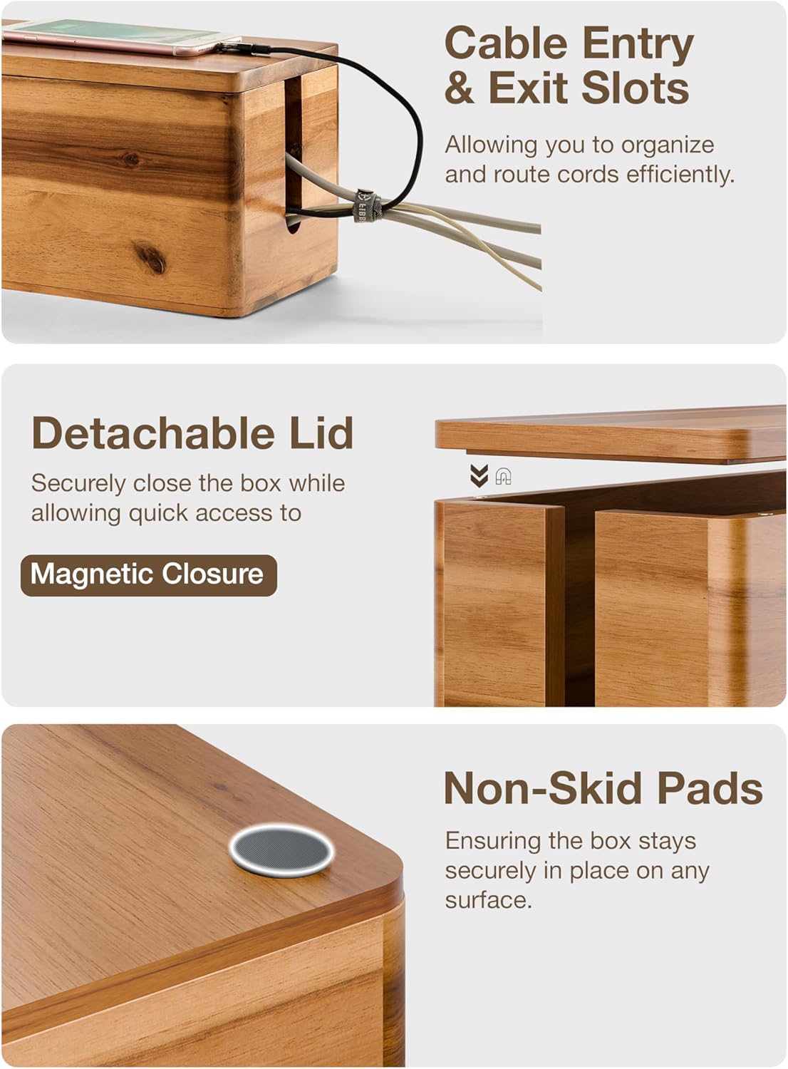 Acacia Large Cable Management Box - Set of 2 Cord Box Hider for Home, Office - Cable Hider Box, Surge Protector Box for TV Wires, Computer - Power Strip Box with 2 Open Slots, Magnetic Lid