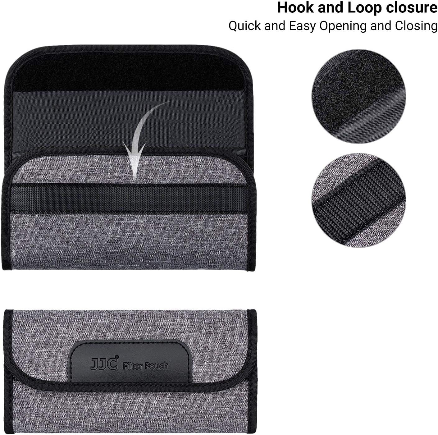 JJC 4 Pockets Filter Case for Round Filter Up to 58mm (37mm 40.5mm 43mm 46mm 49mm 52mm 55mm 58mm), Foldout Lens Filter Pouch with Microfiber Cleaning Cloth, Professional Photography Filter Bag