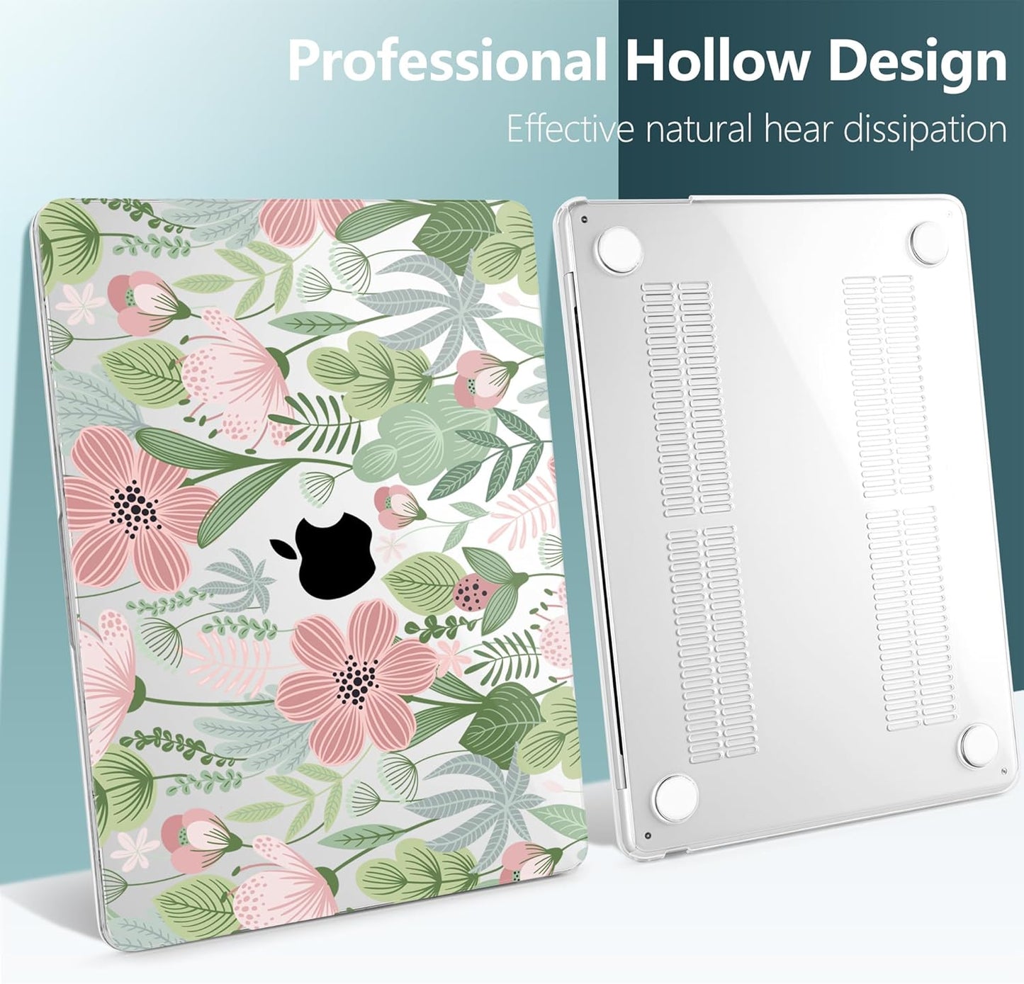 TWOLSKOO Compatible with M4 MacBook Air 15 inch Case 2025-2023 Released Model M4 A3241 M3 A3114 M2 A2941, Plastic Hard Shell & Screen Protector & Keyboard Cover & Trackpad Film, Leaves Flowers X732