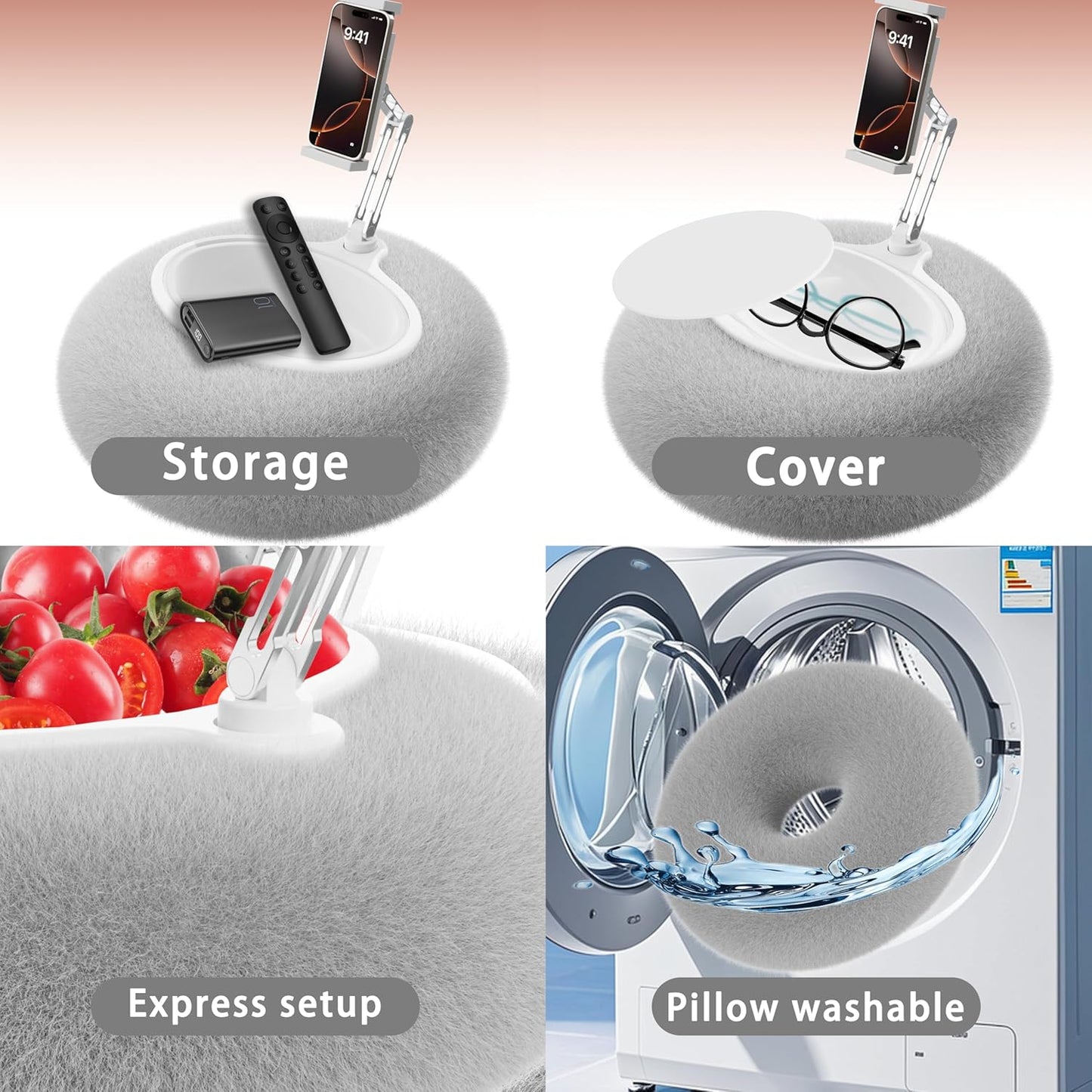 KABCON Pillow Tablet Stand for Kindle,360°Adjustable Aluminum Pole Phone Holder with Soft Plush Fabric for 4.7"-13" Phones/Tablets,iPad Pro Mini Air 12.9,iPhone Pro Max,Samsung Galaxy,LG,Kindle-Grey