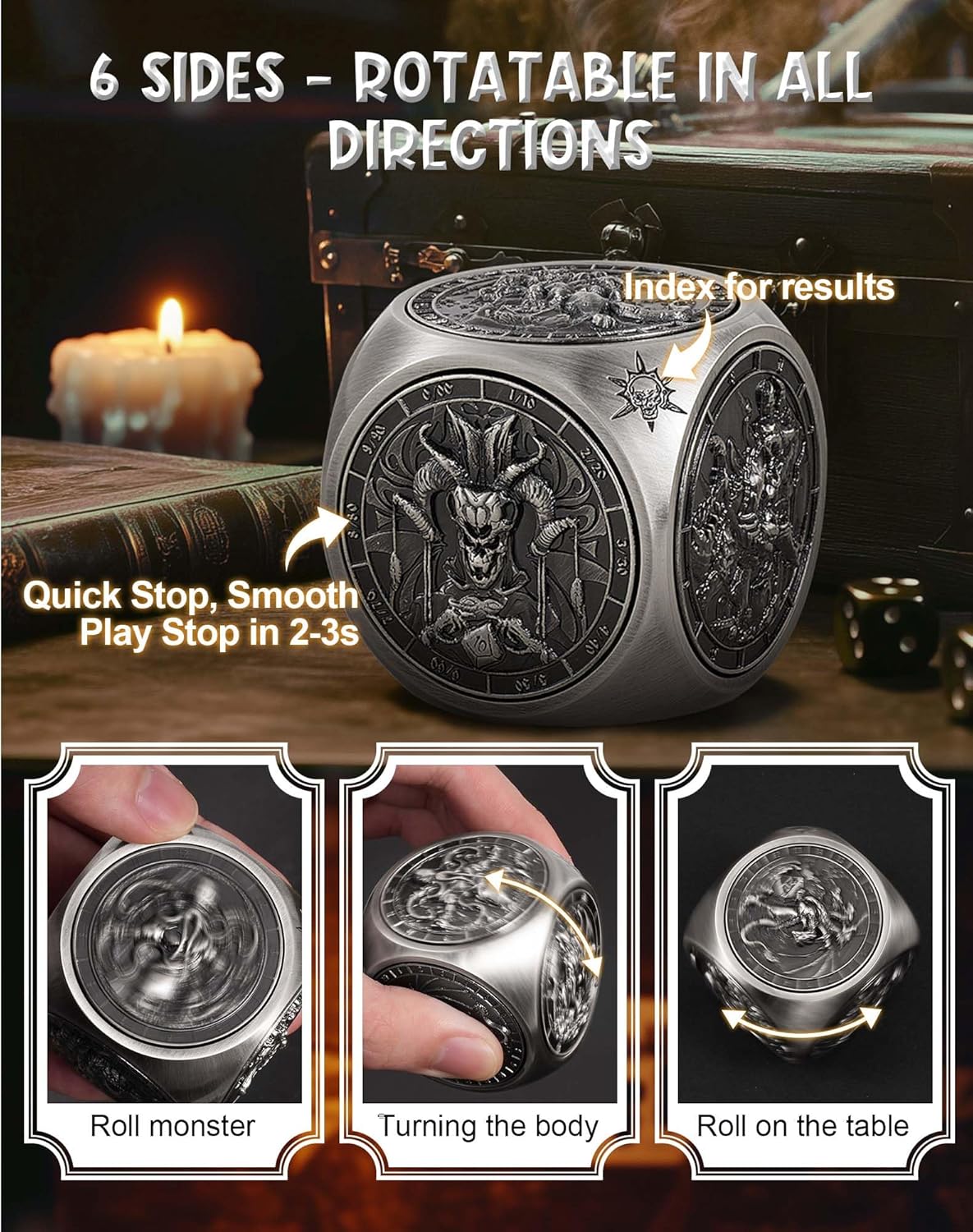 Kabinka Spinner Dice for 7 in 1 DND Dice Set, Unique Metal Dice for Dungeons and Dragons RPG Role Playing Gaming (Ancient Silver)