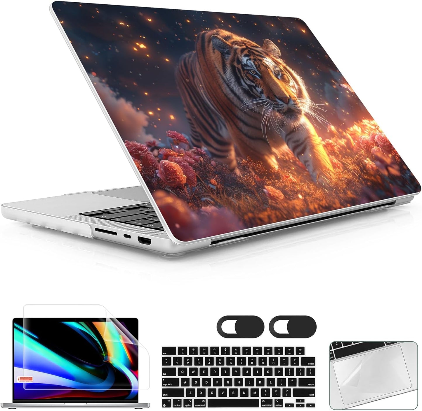 for MacBook Pro 16 inch Case 2021 2022 2023 2024 Release A3186 A3403 M4 A2991 M3 A2780 M2 A2485 M1 Pro/Max, Hard Shell Case with Screen Protector & Keyboard Cover, Dream Tiger