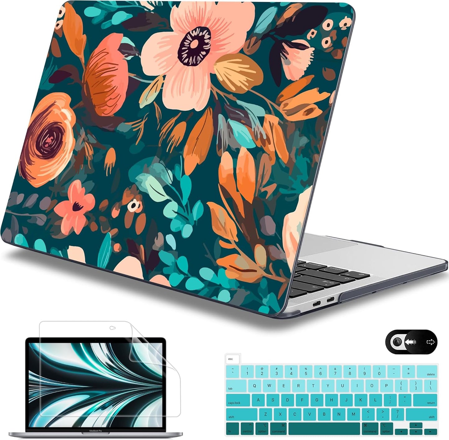 Mektron for MacBook Pro 13-inch Case 2022 2021 2020 Release A2338 M2 M1 A2289 A2251, Printed Plastic Hard Shell Cover for New MacBook Pro 13.3-inch Touch Bar Fits Touch ID，Abstract Florals