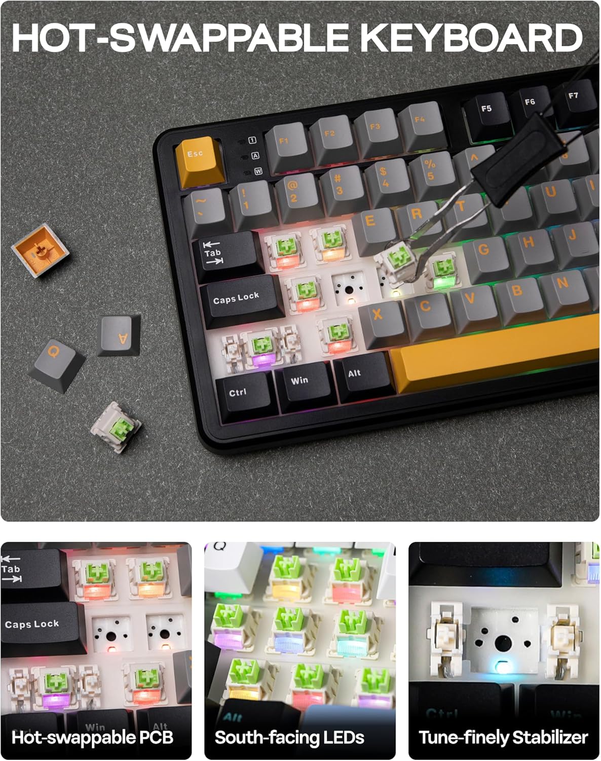 EPOMAKER X Aula F108 PRO Wireless Gaming Keyboard with Screen, 8000mAh Battery, 104 Hot-Swappable and Programmable Keys and Knob, RGB Backlight, for Mac/PC/Android (Grey&Yellow)