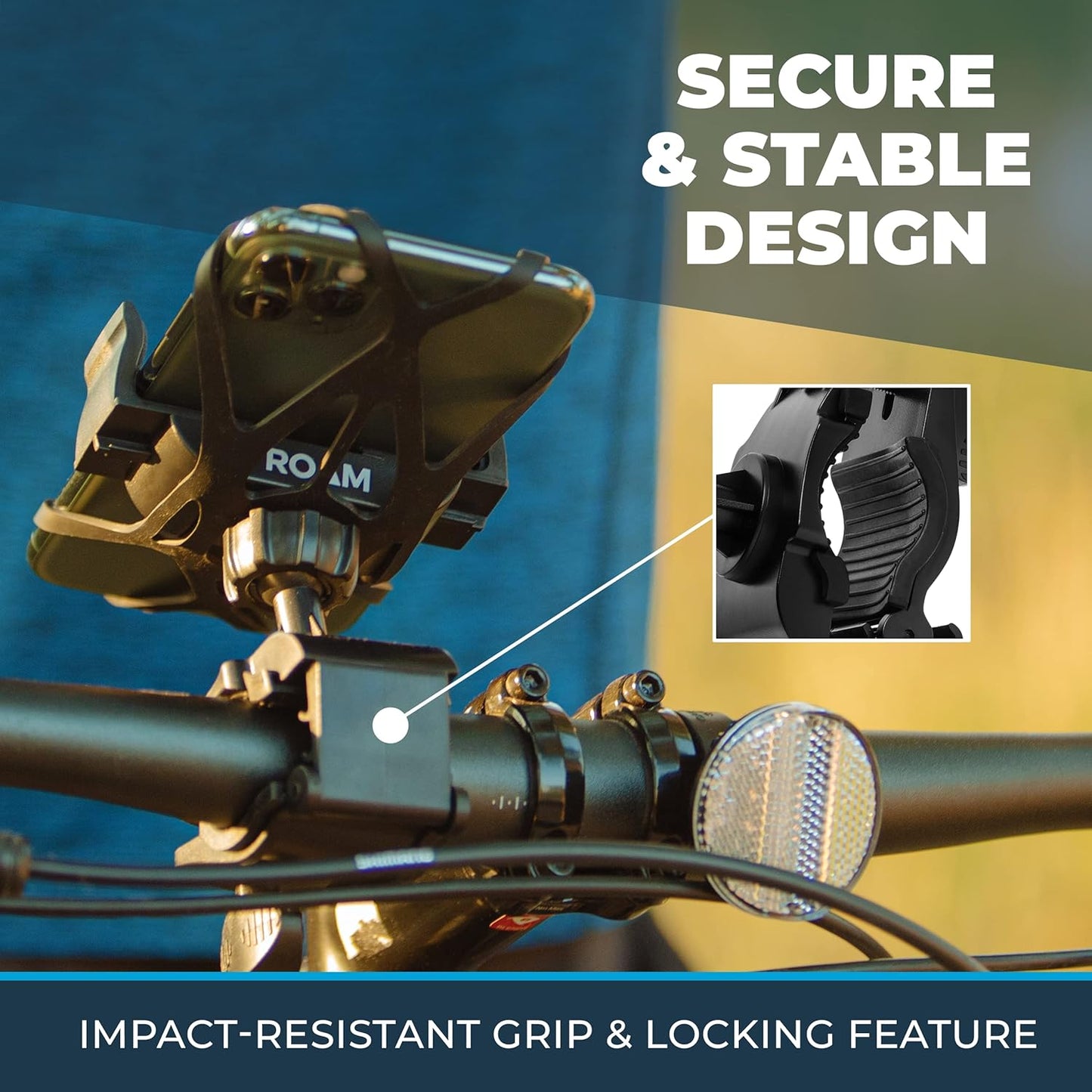 Roam Universal Cell Phone Holder Net Mount - Adjustable Up to 3.6" W x 7" L - 360° Rotation - Hands Free Navigation System for Motorcycle eBike Dirt Road Cruiser Scooter - Orange