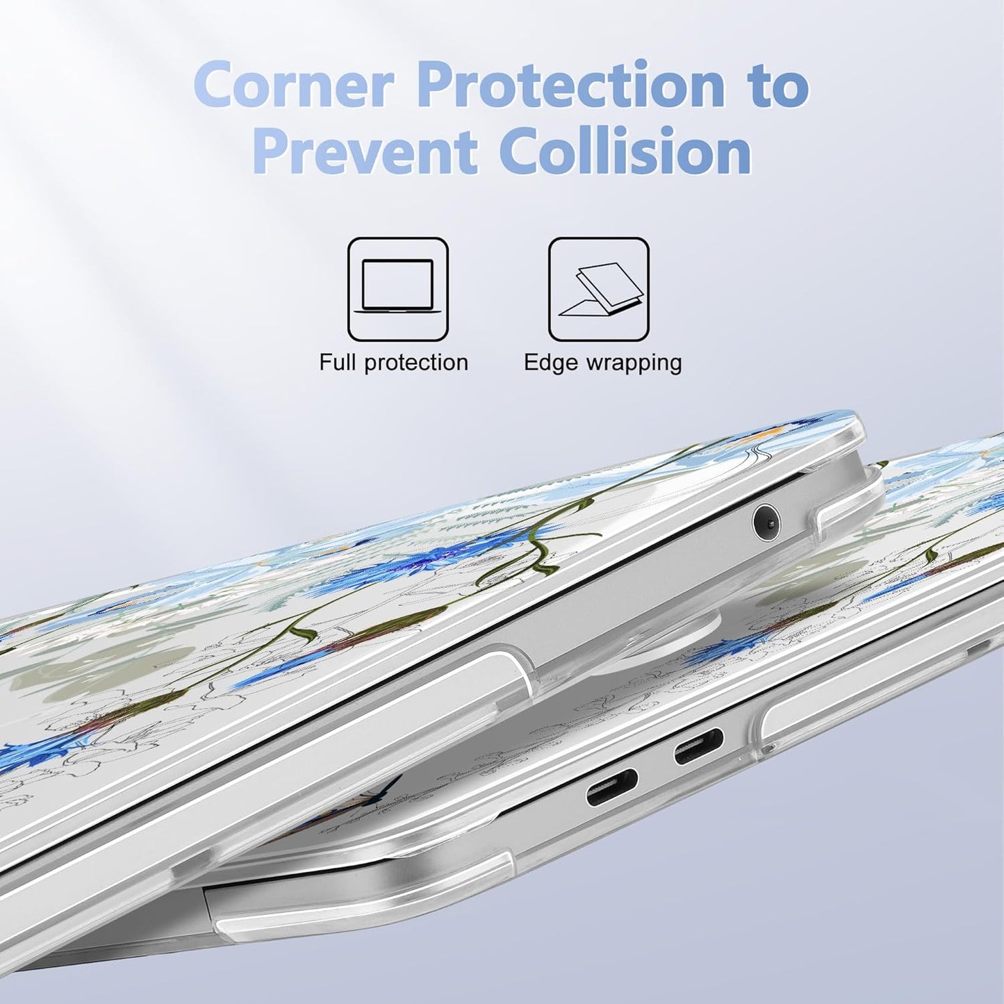 May Chen Compatible with MacBook Pro 13 inch Case with Touch Bar 2022 2021 2020 Release A2338 M1/M2 A2251 A2289, Plastic Hard Shell Case with Keyboard Cover + Dust Plug, Blue Flowers Leaves