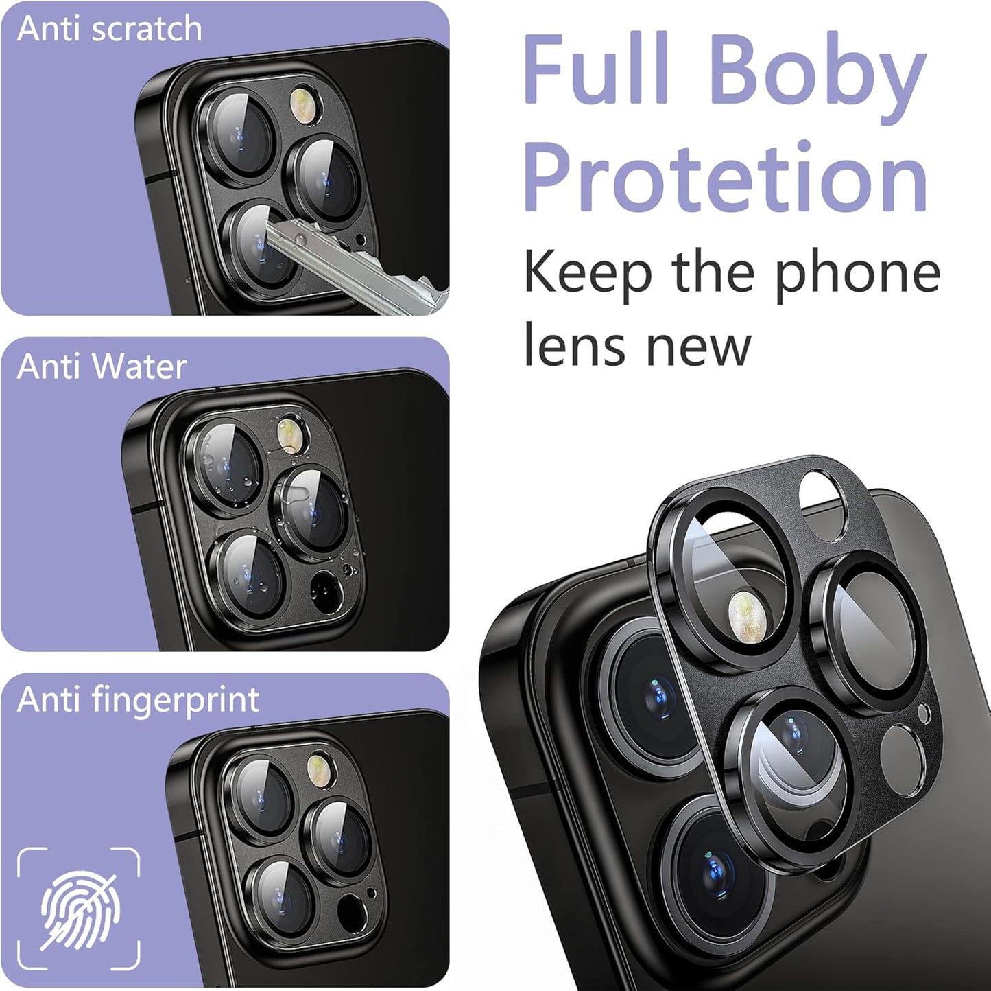 2 Pack Camera Lens Protector for iPhone 13 Pro/iPhone 13 Pro Max,[Not Easy to Breakn ] AR Tempered Glass Strong Adsorption Metal Camera Cover Screen-black