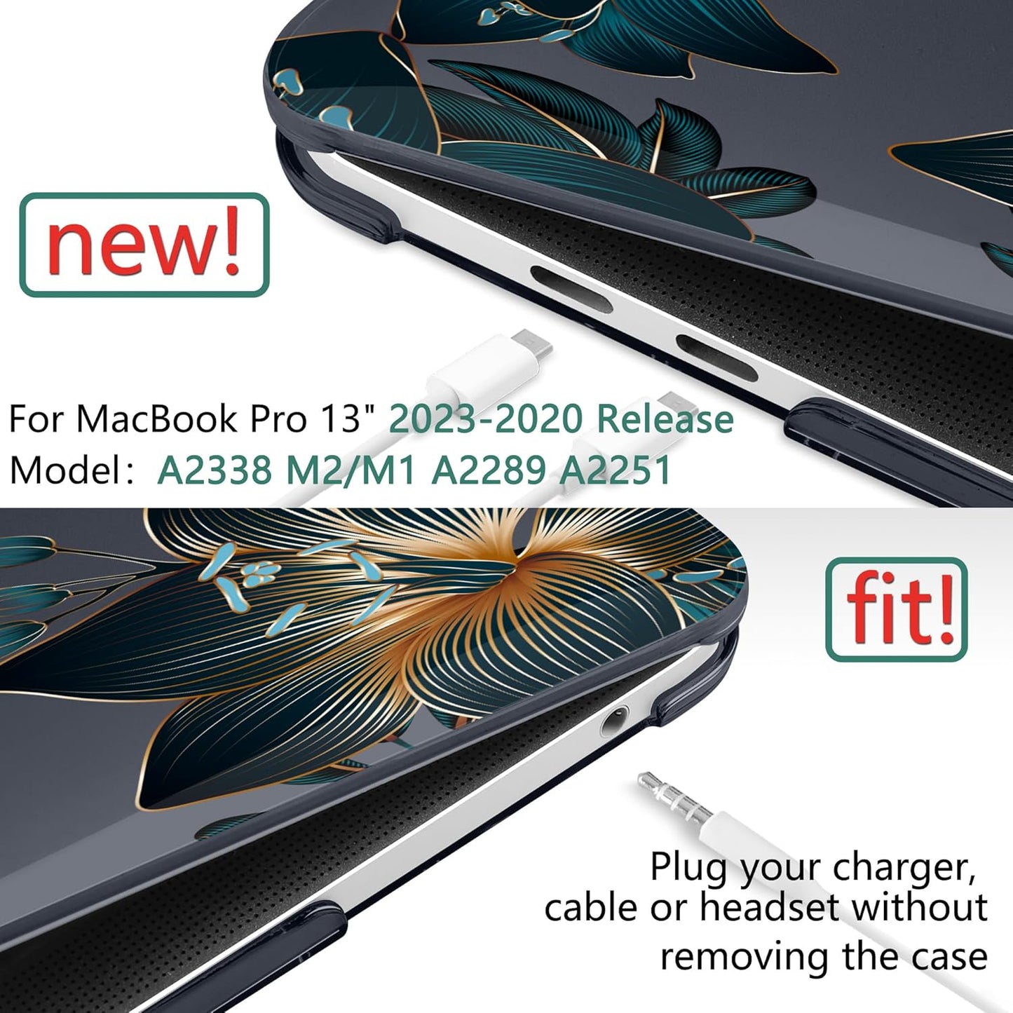 TWOLSKOO Compatible with MacBook Pro 13 inch Case 2023-2016 A2338 M2/M1 A2251 A2289 A2159 A1989 A1706, Plastic Hard Shell Cover & Keyboard Skin & Screen Protector - Golden Lilies