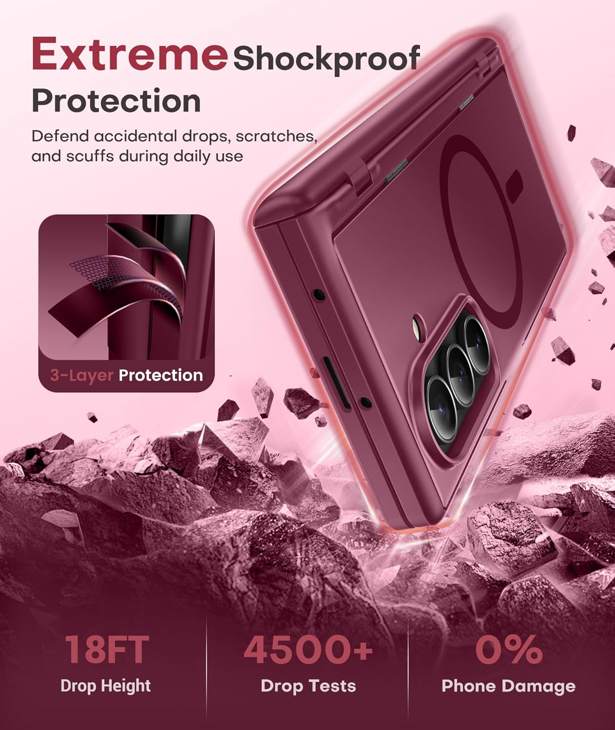 BERFY Magnetic for Samsung Galaxy Z Fold 7 Case with Privacy Screen Protector, [Compatible with MagSafe][Anti Spy] Built-in Hidden Kickstand, Full-Body Shockproof Slim Phone Case for Z Fold 7, Red