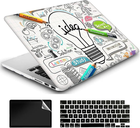 Compatible with MacBook Air 13 Inch Case 2017 2016 2015 2014 2013 2012 2011 2010 Release A1466/A1369, Plastic Hard Shell Case & Keyboard Cover & Screen Protector - Idea Bulb