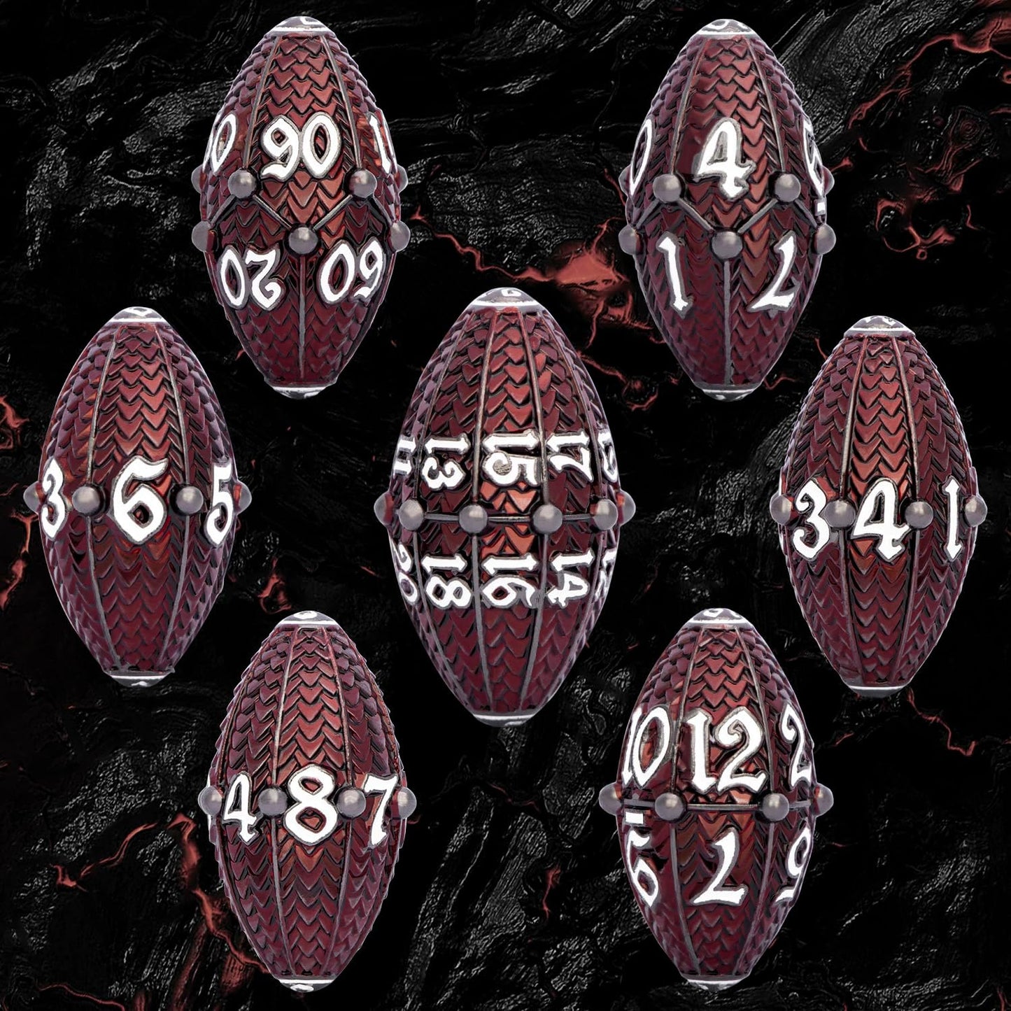 ARUOHHA DND Metal Dice Black Red Dragon Egg Dice with Rotating Dragon Egg Shell, Role Playing Game RPG Polyhedral D and D Dice Set D20 D12 D10 D8 D6 D4