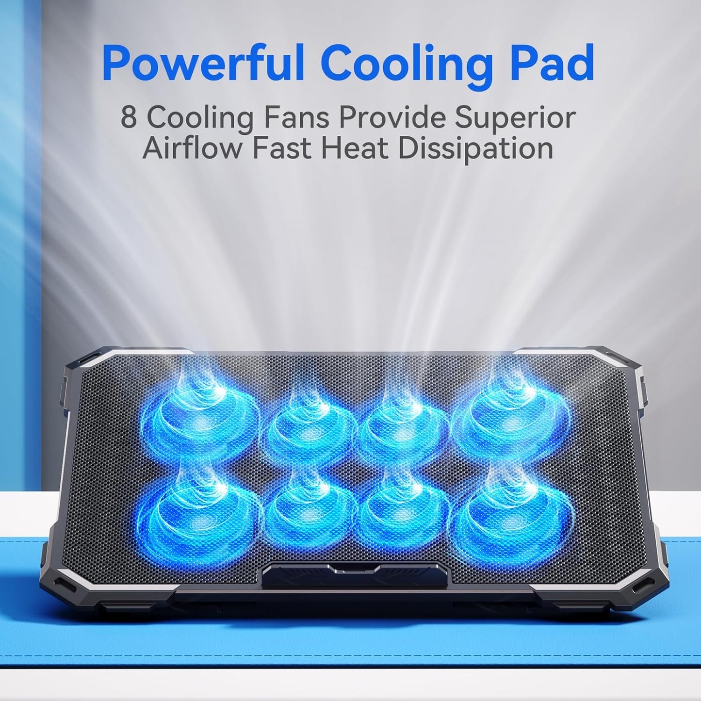 ICE COOREL Laptop Cooling Pad with 8 Cooling Fans, Cooling Pad for Laptop Fan 13-15.6 Inch, Laptop Cooler Stand with 6 Height Adjustable, Notebook Cooler Pad with Two USB Port [2025 Version]