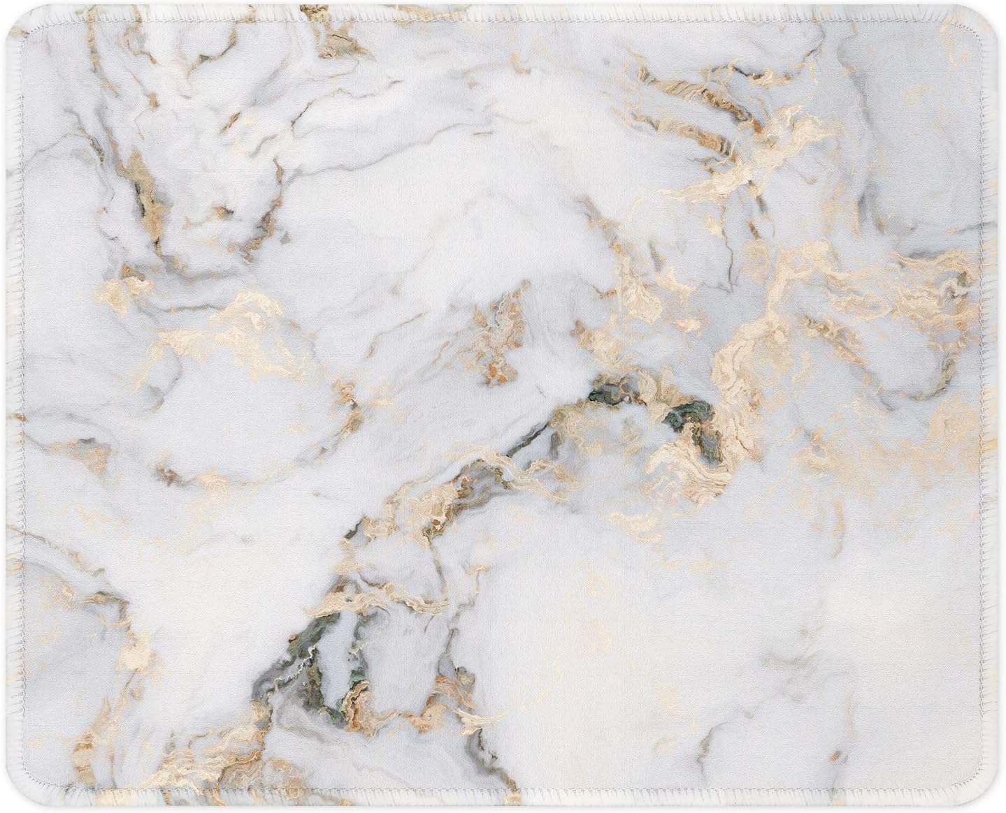 ITNRSIIET Mouse Pad with Stitched Edge Premium Textured Smooth Precise Operation Waterproof Washable Non-Slip Rubber Base Desktop Protection Mat, 10.2×8.3×0.12 inches, Gray Marbling Gold