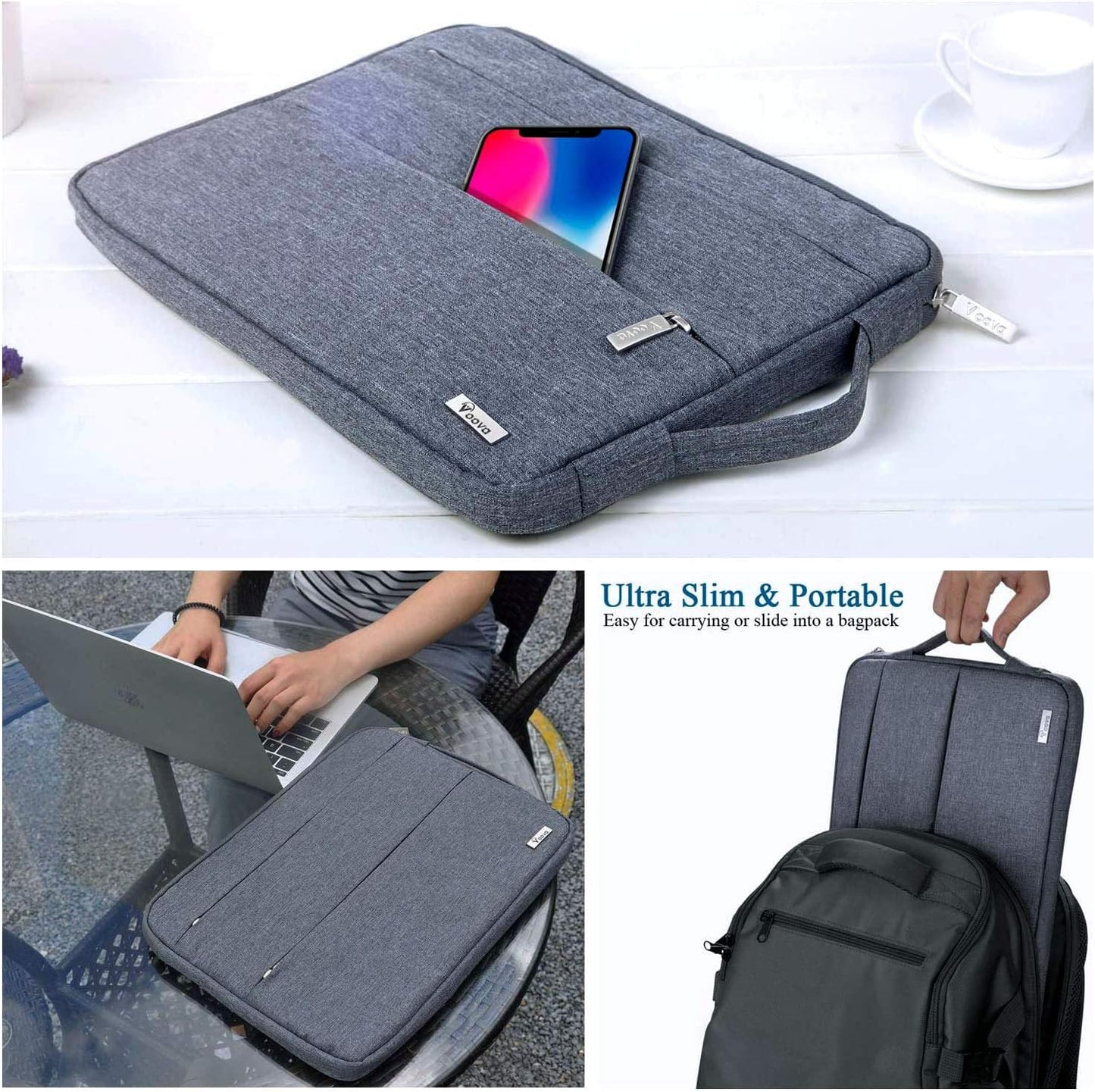 Voova Laptop Sleeve Carrying Case 13 13.6 Inch Compatible with MacBook Air 13 M1/M2/M3/M4, MacBook Pro 13/14, IPad Pro 13, Waterproof Slim Computer Cover Bag, Dark Grey