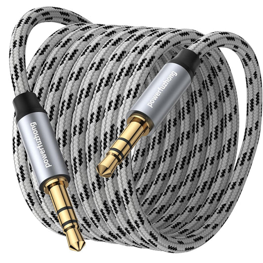 Aux Cable (20 ft), [Copper Shell, Hi-Fi Sound] 3.5 mm Male to Male Braided Auxiliary Cord Compatible with Headphone, Smartphone, Home/Car Stereo, Speaker, Echo & More