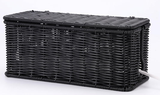 Handmade Cable Management Box, Imitation Rattan Cord Organizer Cord Hider Box, Desk Cord Management Box to Hide Cords and Power Strip L12.5 W5 H5.2 CB2412 Black
