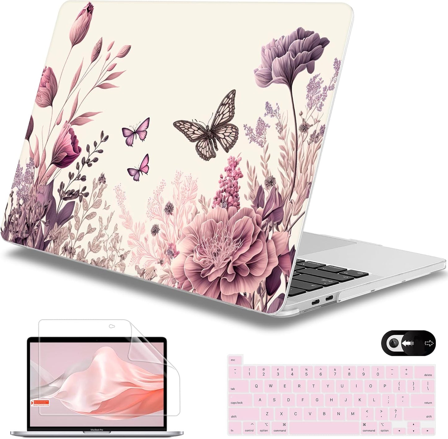 Mektron for MacBook Pro 13-inch Case 2022 2021 2020 Release A2338 M2 M1 A2289 A2251, Printed Plastic Hard Shell Cover for New MacBook Pro 13.3-inch Touch Bar Fits Touch ID, Butterfly Flower C074