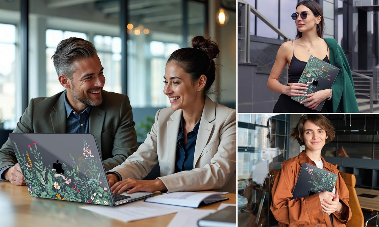 DONGKE for M4 MacBook Pro 16 Inch Case 2024 2023 2021 A3403 A3186 M3 A2991 M2 A2780 M1 A2485 Pro/Max Chip, Plastic Hard Shell Case & Keyboard Cover for Mac Pro 16 with Touch ID, Black Garden Florals