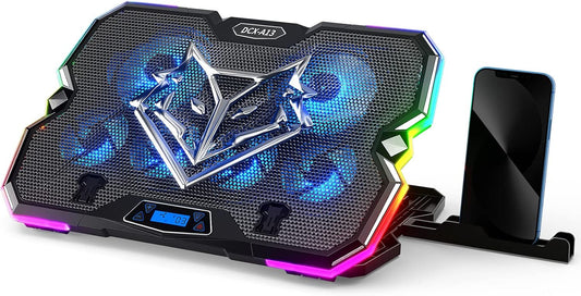 KeiBn Upgrade Laptop Cooling Pad A13,RGB Lights Laptop Cooler 6 Fans for up to 15.6 Inch Laptops,10 Modes Light, 7 Height Stands, 2 USB Ports - Blue