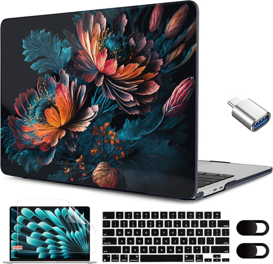 MEEgoodo for M4/M3/M2 MacBook Air 15.3 inch Case 2025 2024 2023, Case Fit Model (A3241/A3114/A2941) for MacBook Air 15 inch, Laptop Hard Shell with Keyboard Cover, Bunch Flowers